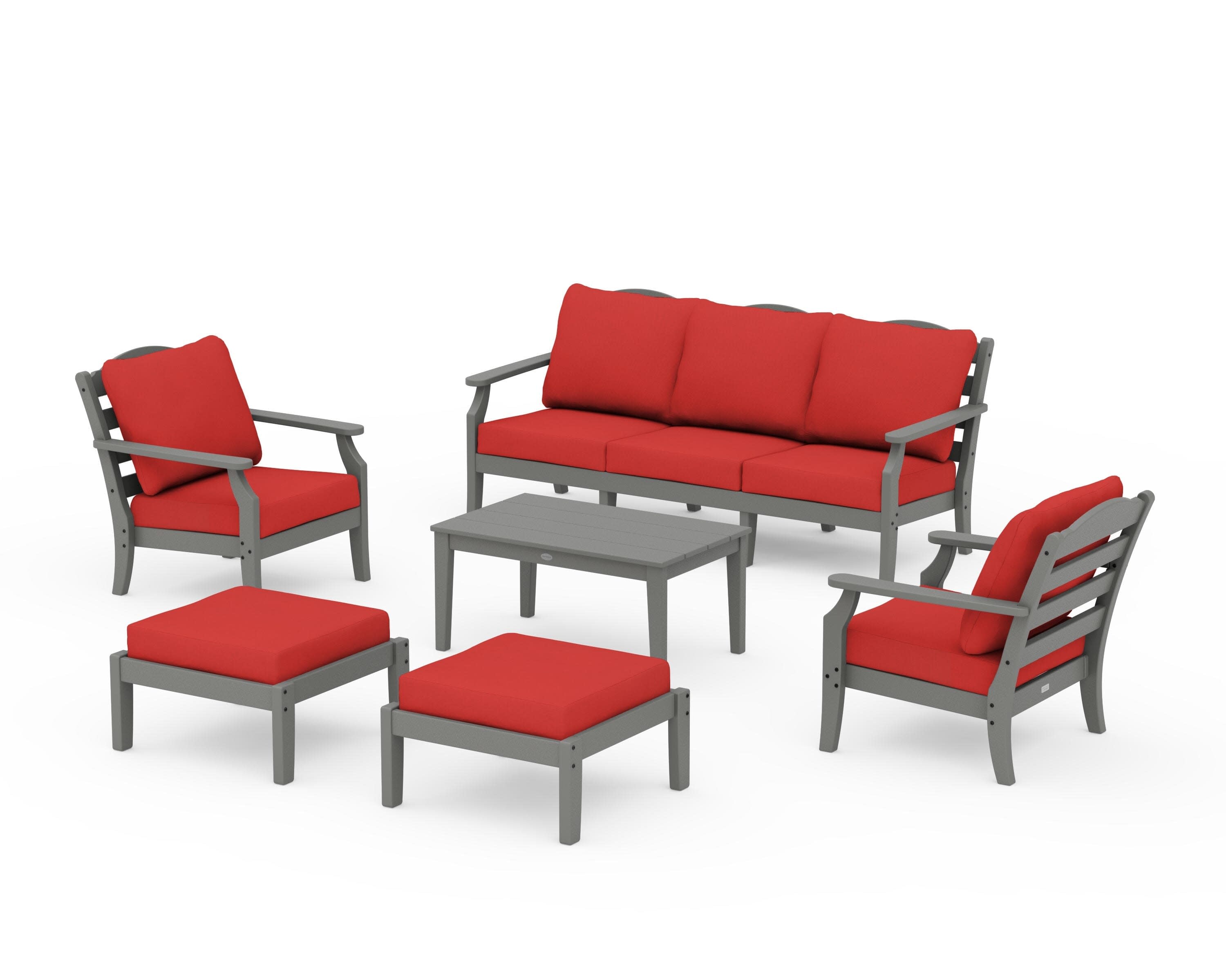 Savannah 6-Piece Lounge Sofa Set in Slate Grey / Crimson Linen