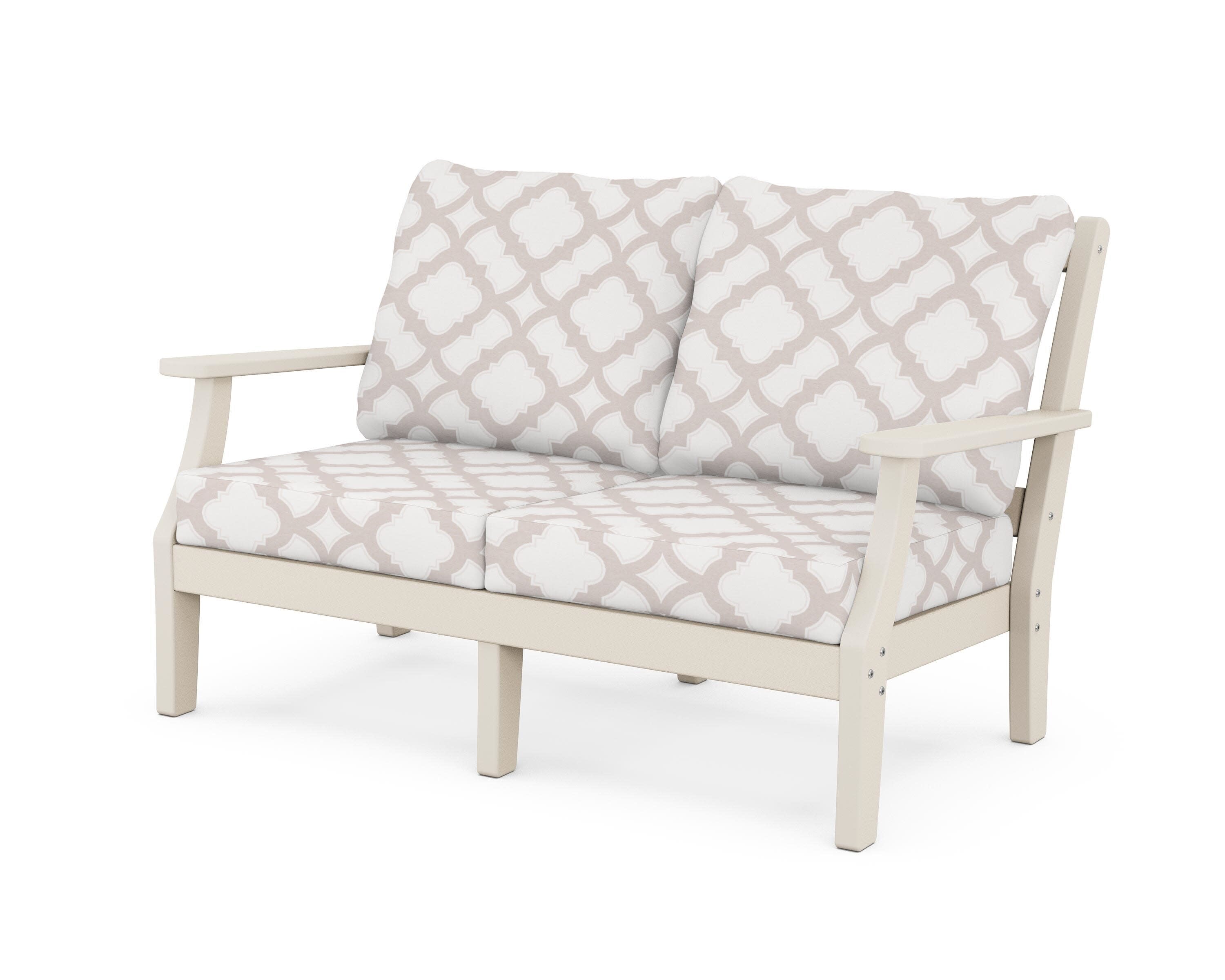 Chinoiserie Deep Seating Loveseat in Sand / Trellis Dune Burlap