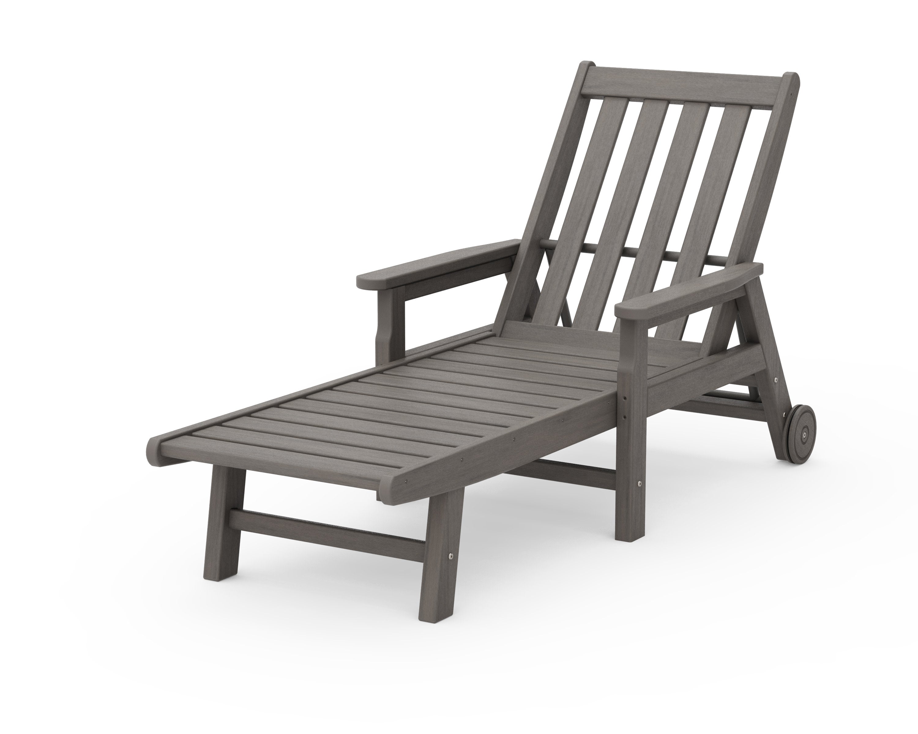 Vineyard Chaise with Arms and Wheels in Driftwood