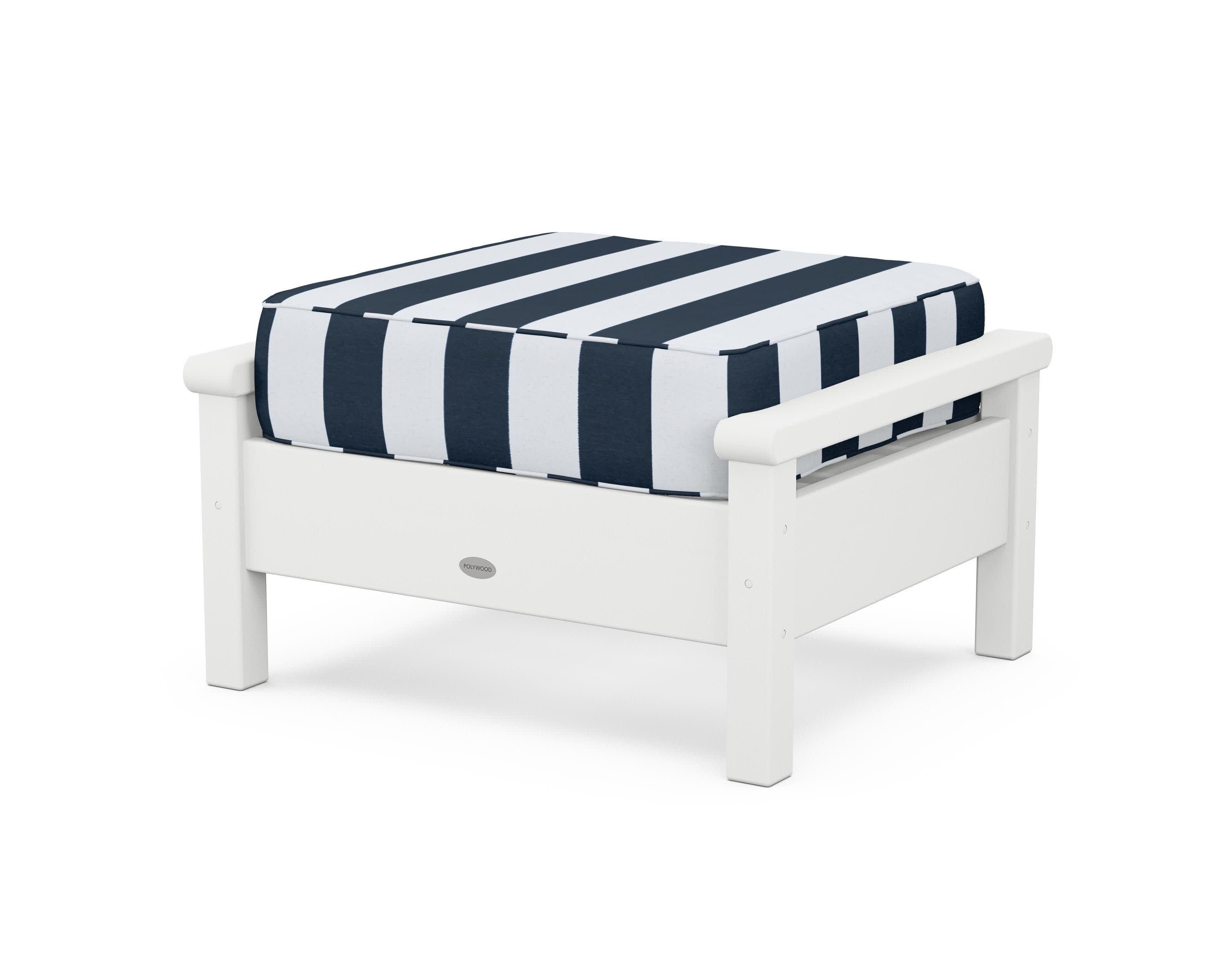 Harbour Deep Seating Ottoman in White / Cabana Stripe Marine Indigo