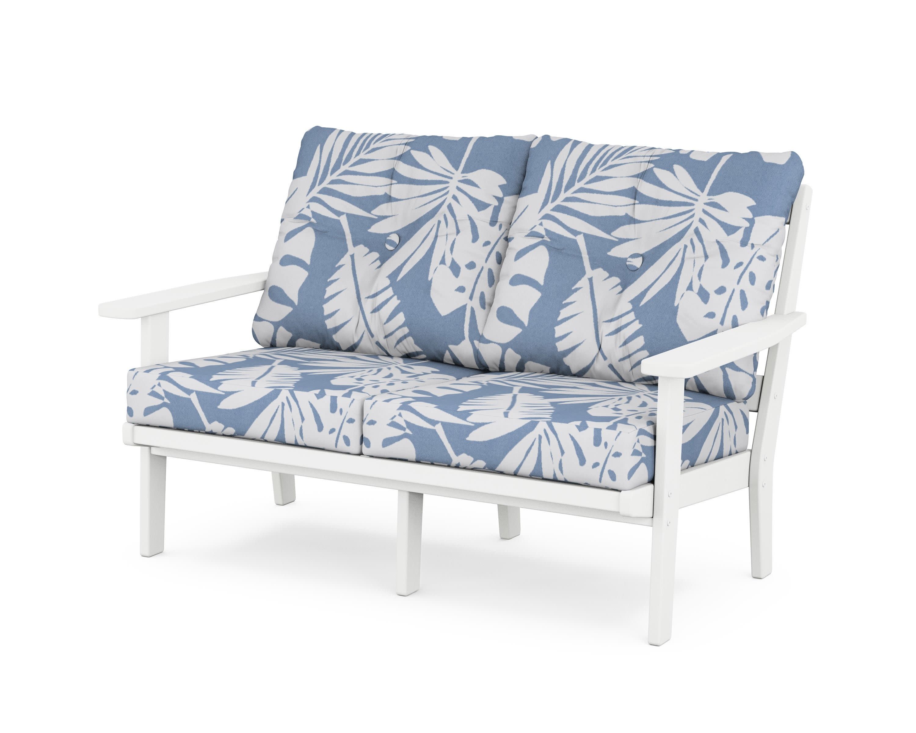 Oxford Deep SeatingLoveseat in White / Leaf Sky Blue