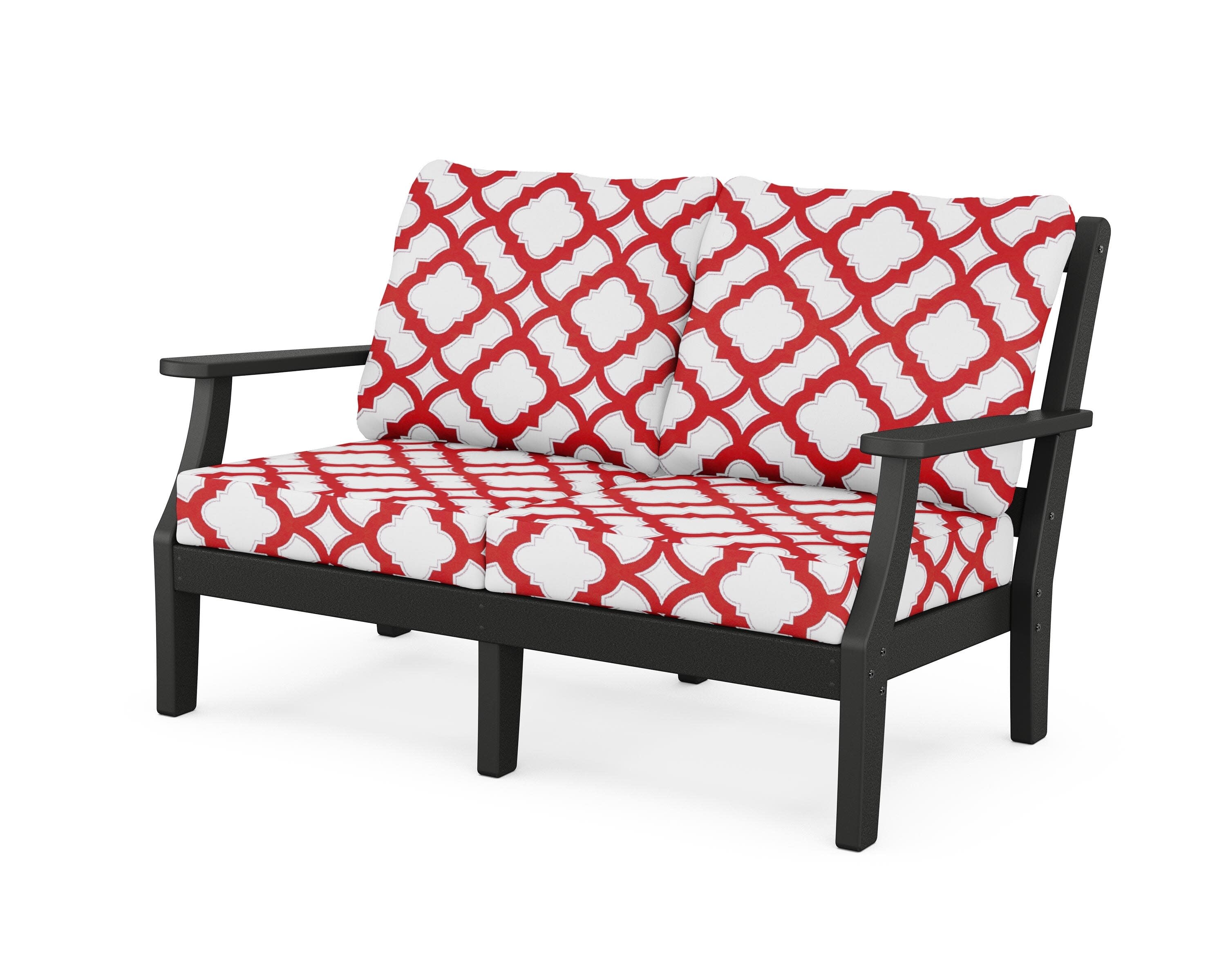 Chinoiserie Deep Seating Loveseat in Black / Trellis Crimson
