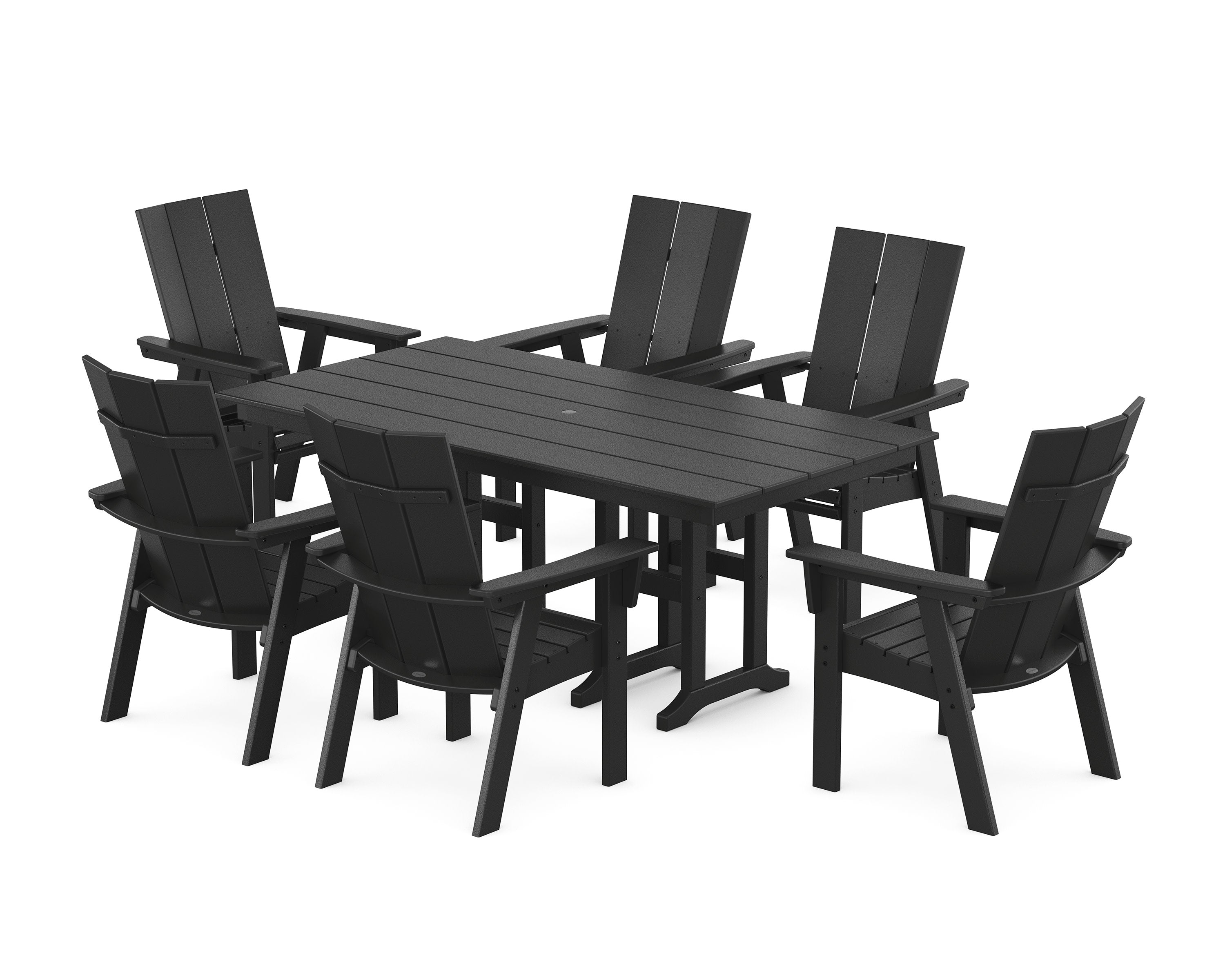 Modern Curveback Adirondack 7-Piece Farmhouse Dining Set in Black