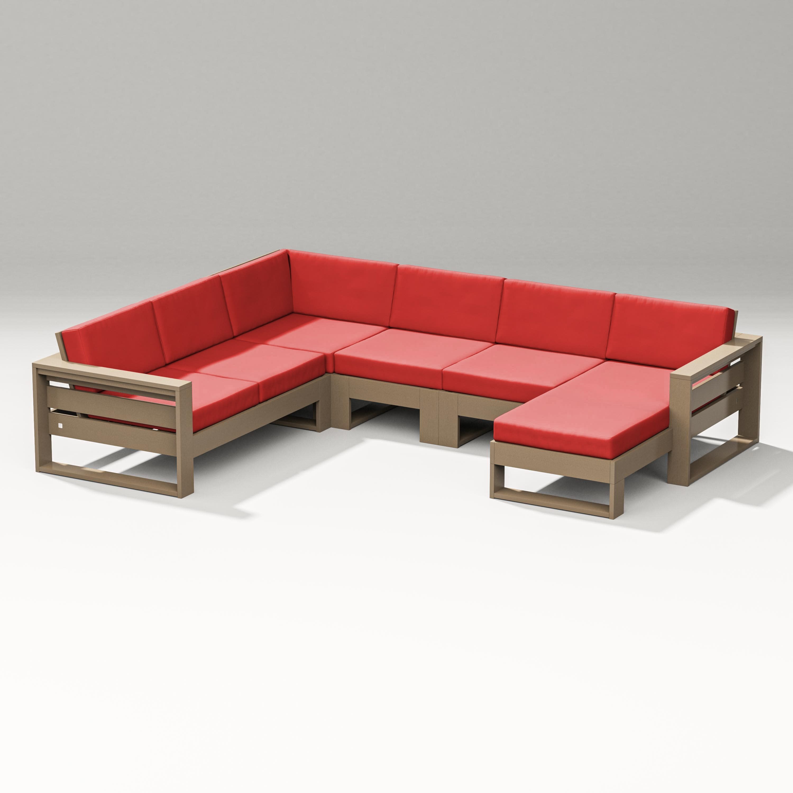 Latitude Corner Sectional with Right Chaise in Vintage Sahara / Crimson Linen