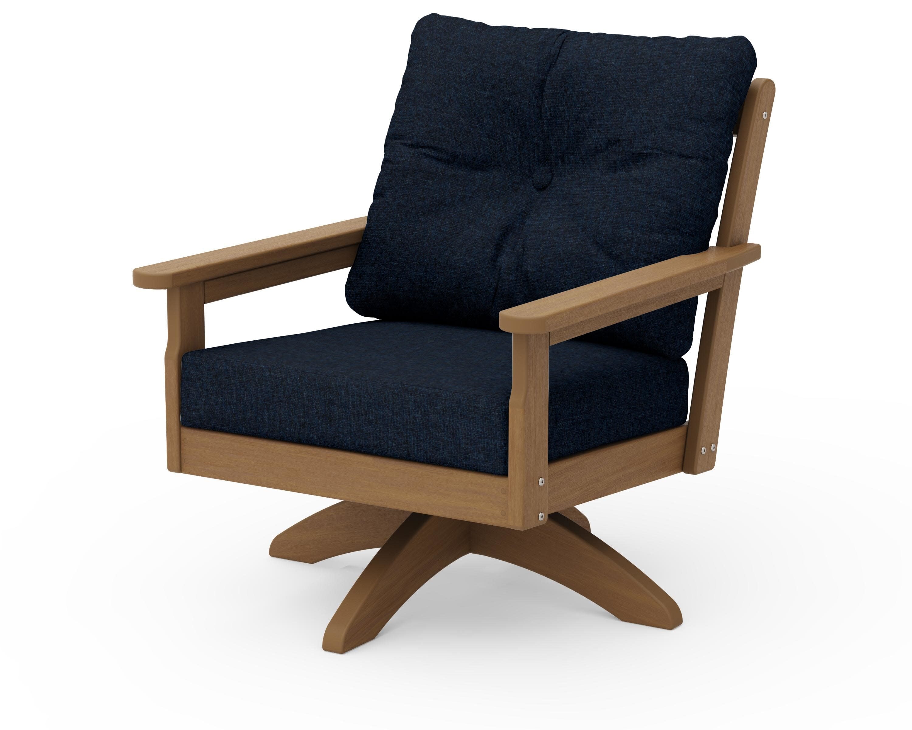 Vineyard Deep Seating Swivel Chair in Natural / Marine Indigo