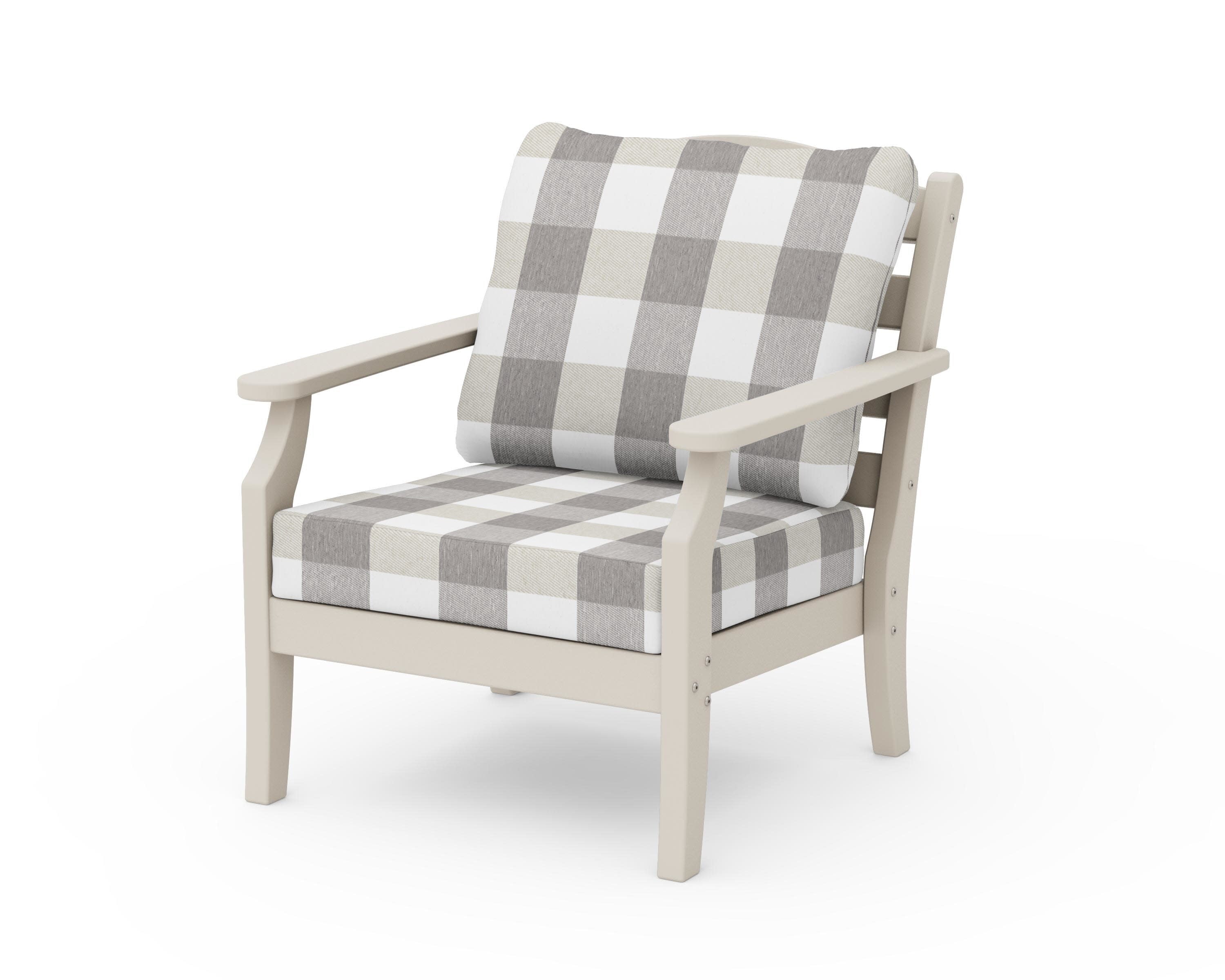 Savannah Deep Seating Chair in Sand / Buffalo Plaid Grey Mist