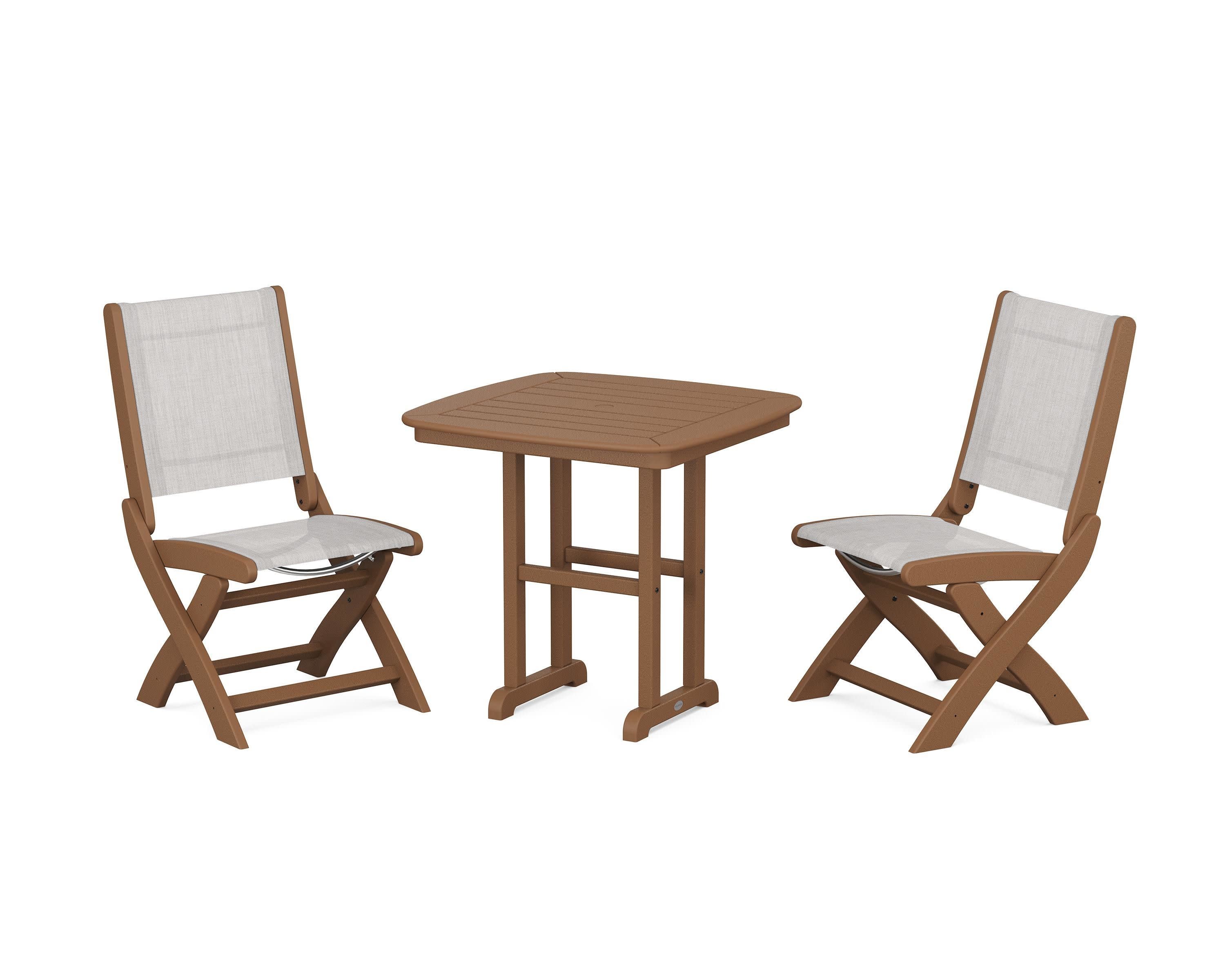 Coastal Folding Side Chair 3-Piece Dining Set in Teak / Parchment Sling