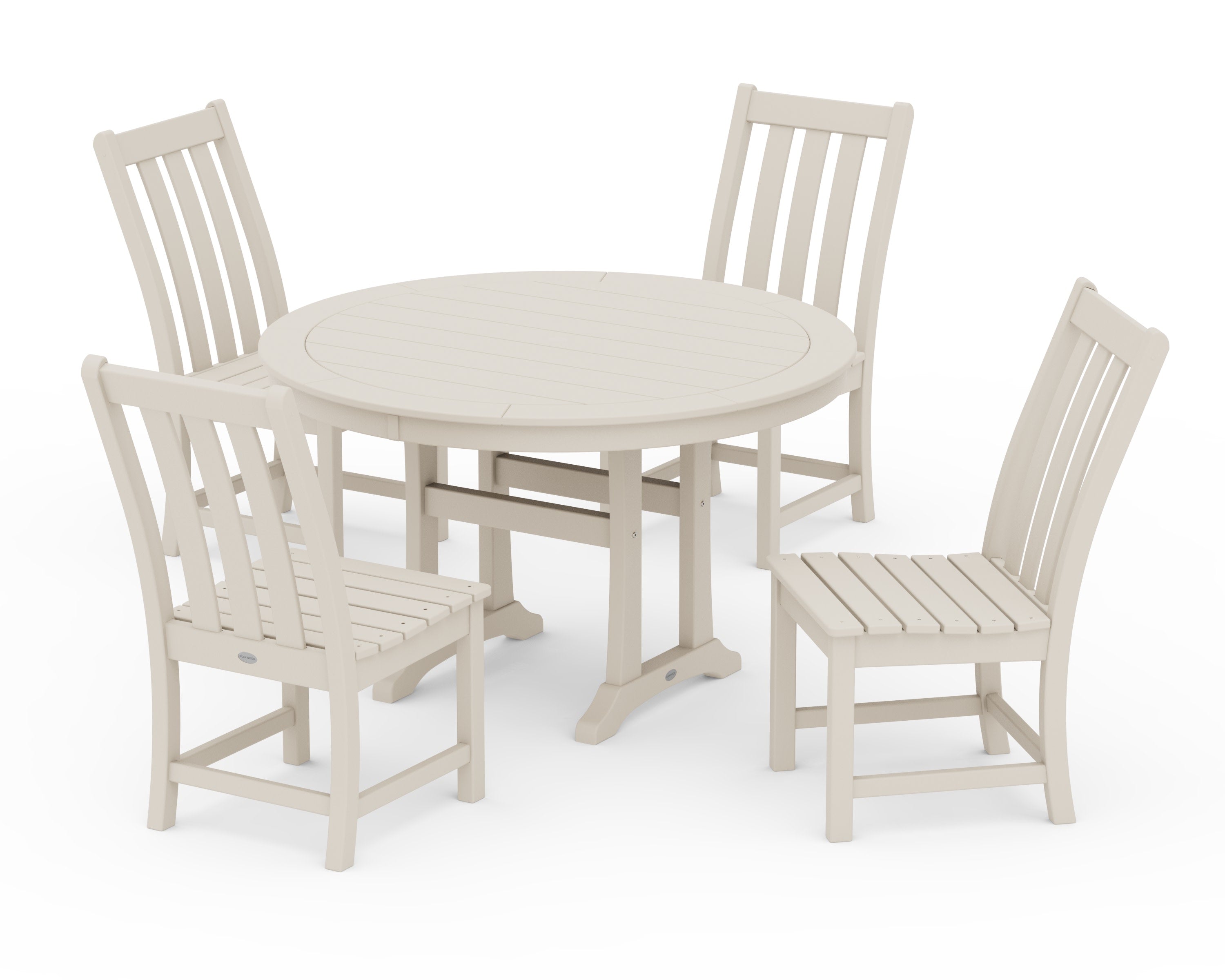 Vineyard Side Chair 5-Piece Round Dining Set With Trestle Legs in Sand