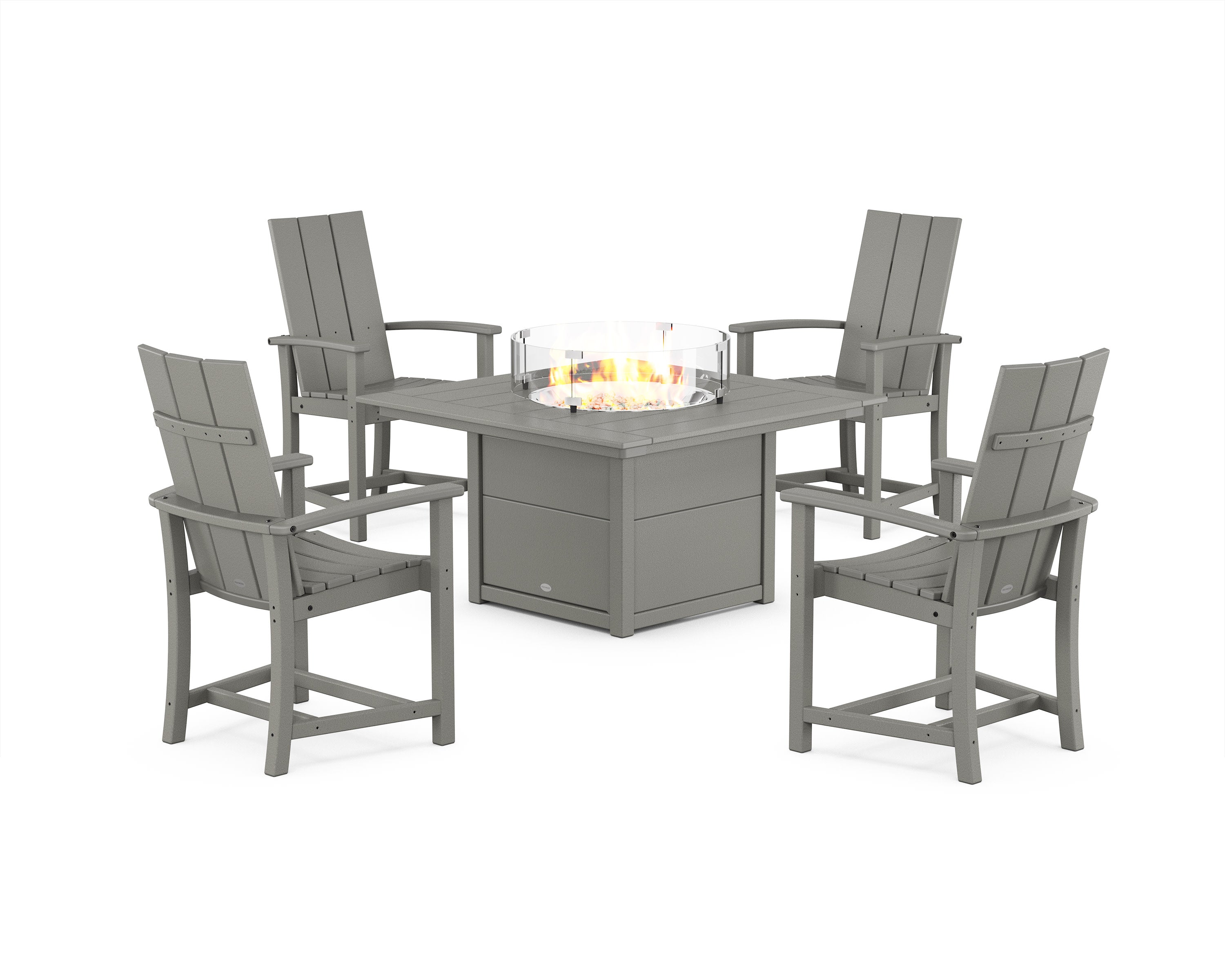 Modern 4-Piece Upright Adirondack Conversation Set with Fire Pit Table in Slate Grey