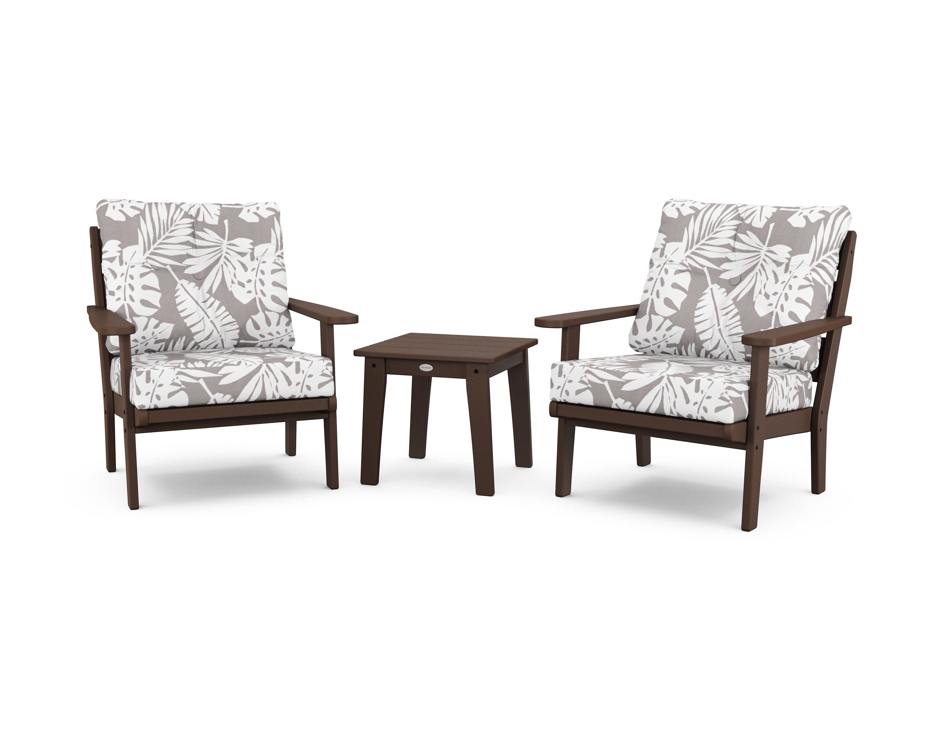 Lakeside 3-Piece Deep Seating Chair Set in Mahogany / Leaf Grey Mist