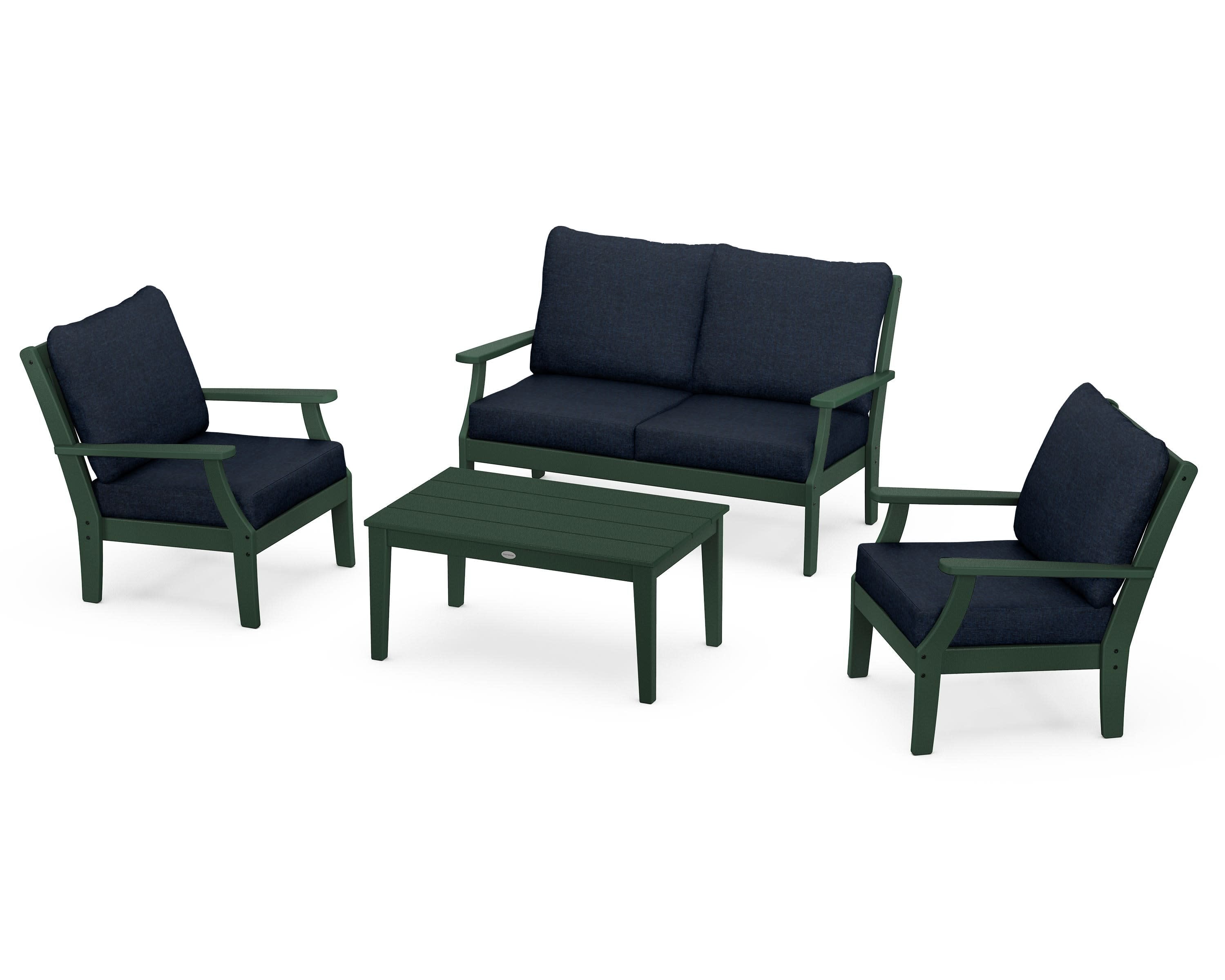 Braxton 4-Piece Deep Seating Chair Set in Green / Marine Indigo