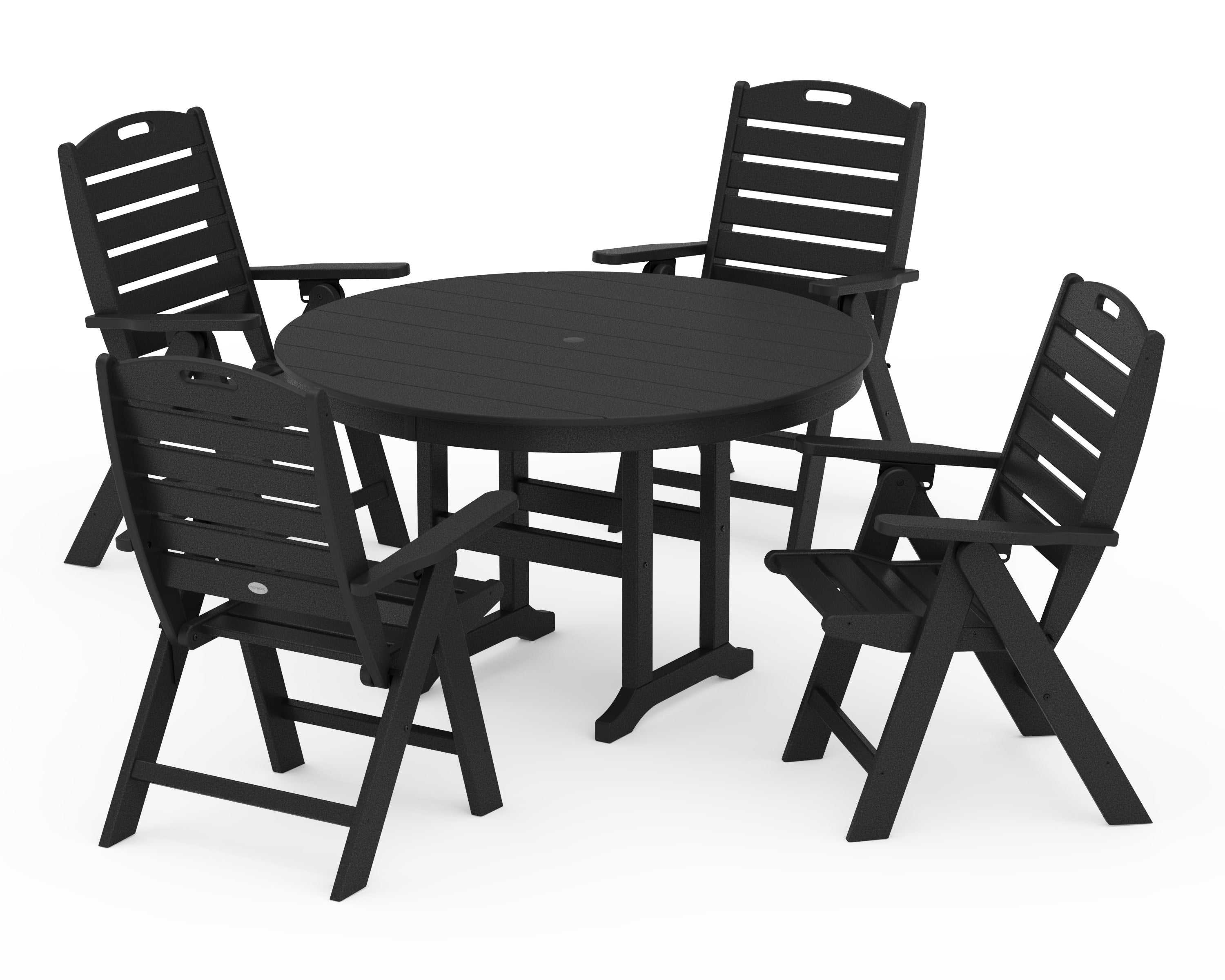 Nautical Folding Chair 5-Piece Round Farmhouse Dining Set in Black