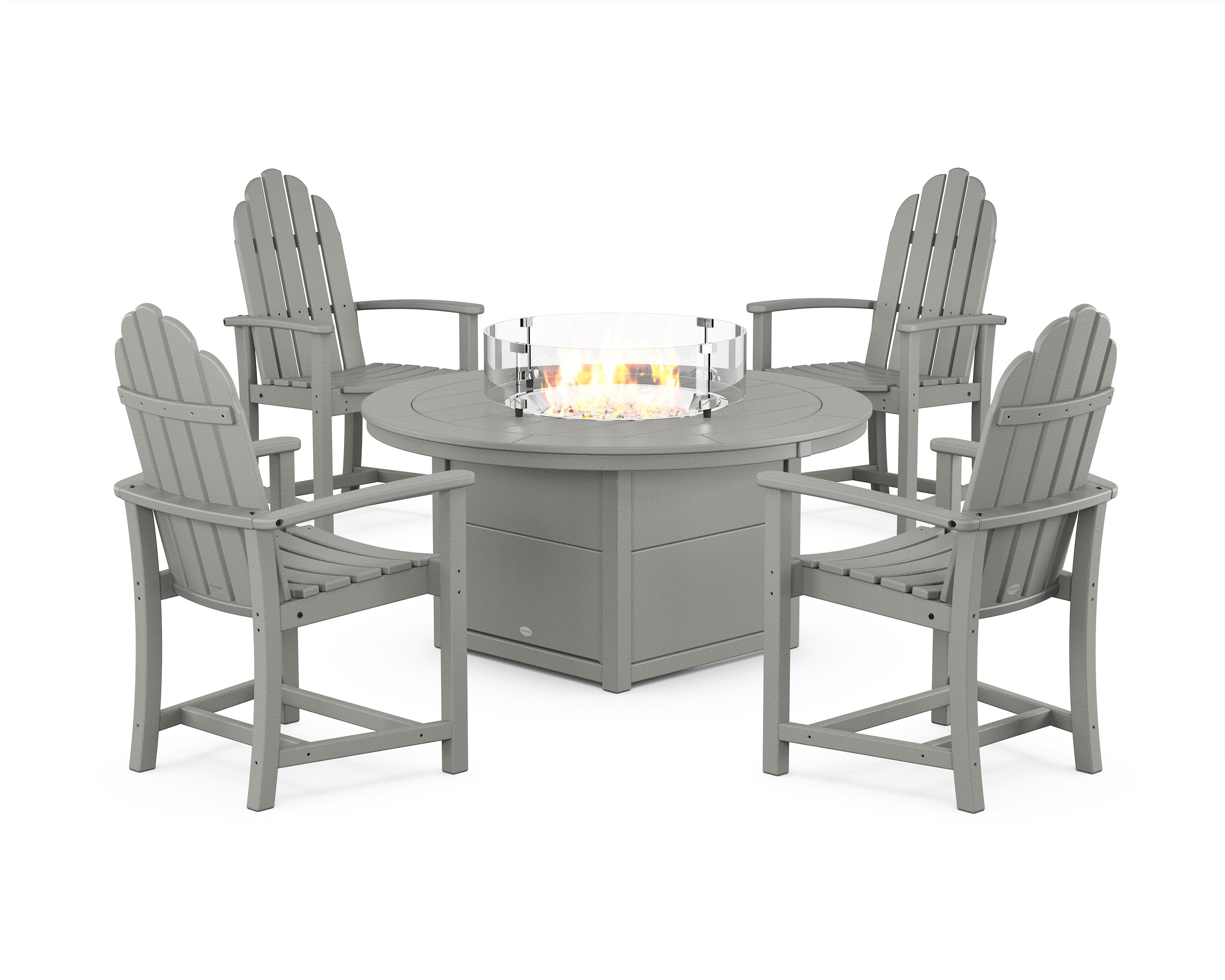 Classic 4-Piece Upright Adirondack Conversation Set with Fire Pit Table in Slate Grey