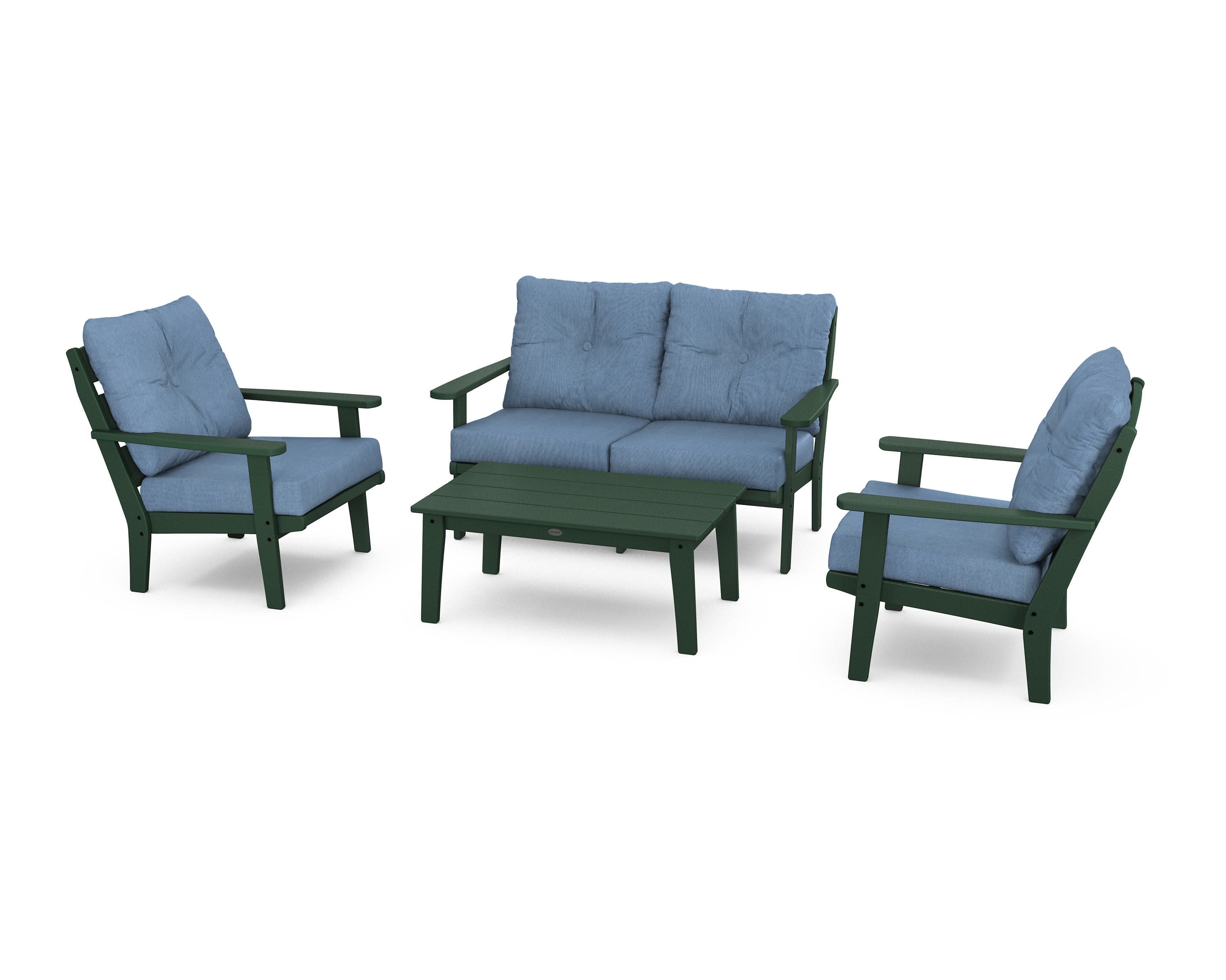 Lakeside 4-Piece Deep Seating Set in Green / Sky Blue