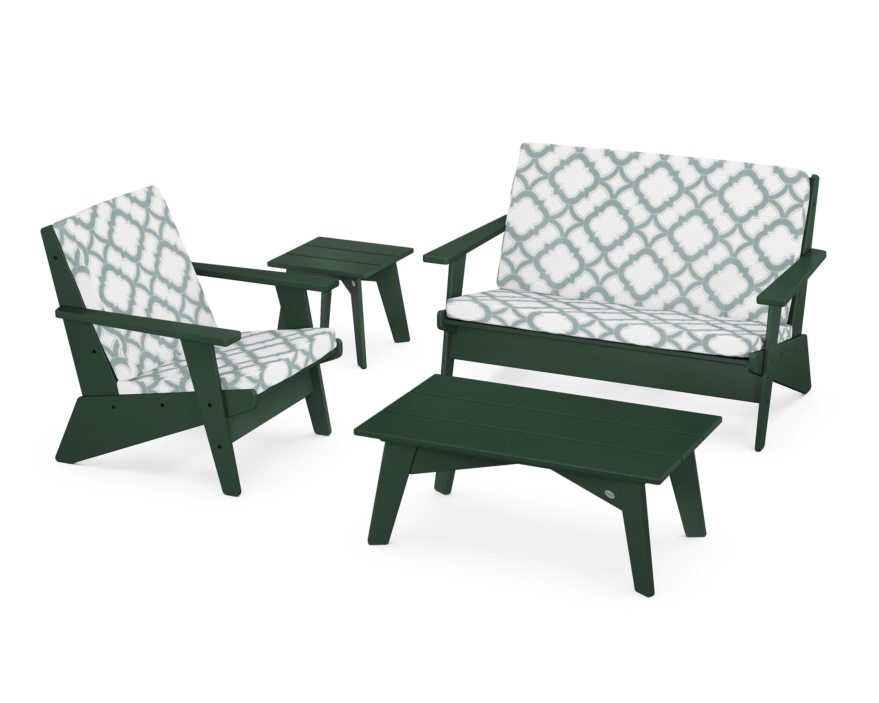 Riviera Modern Lounge 4-Piece Set in Green / Trellis Glacier Spa