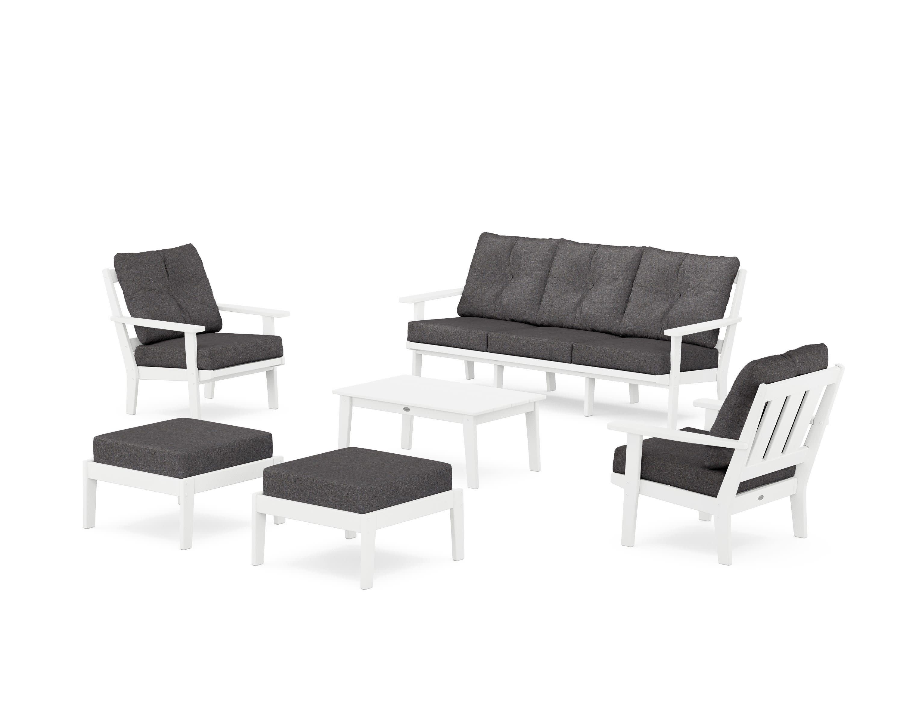 Oxford 6-Piece Lounge Sofa Set in White / Ash Charcoal