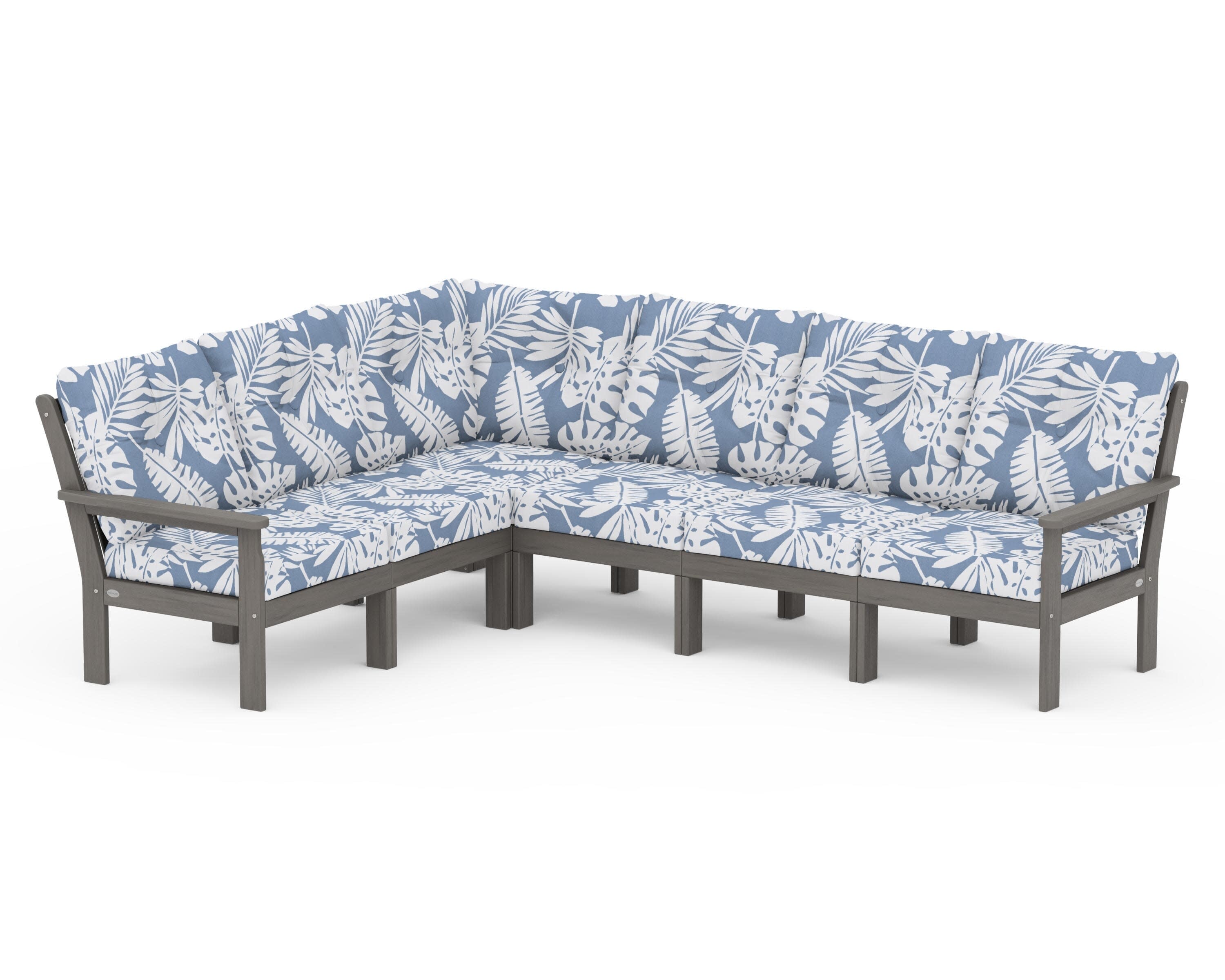Vineyard 6-Piece Sectional in Driftwood / Leaf Sky Blue
