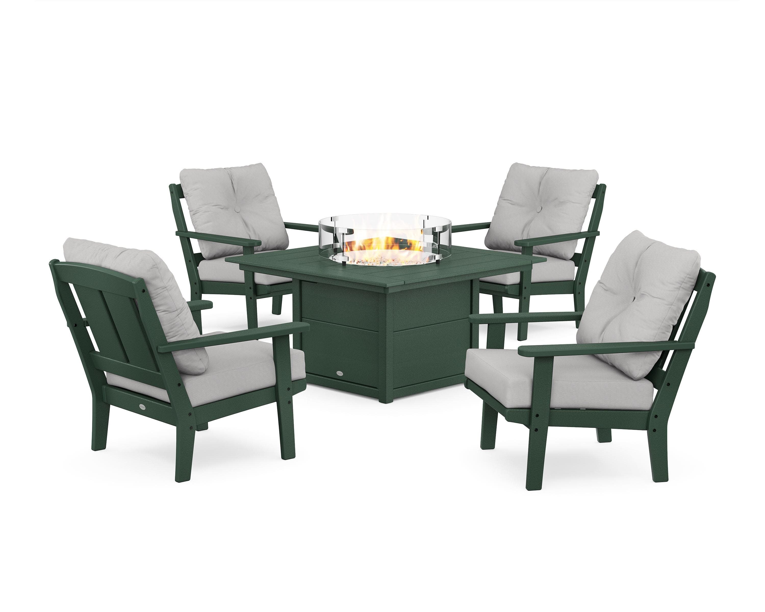 Mission 5-Piece Deep Seating Set with Fire Pit Table in Green / Diamond in the Rough