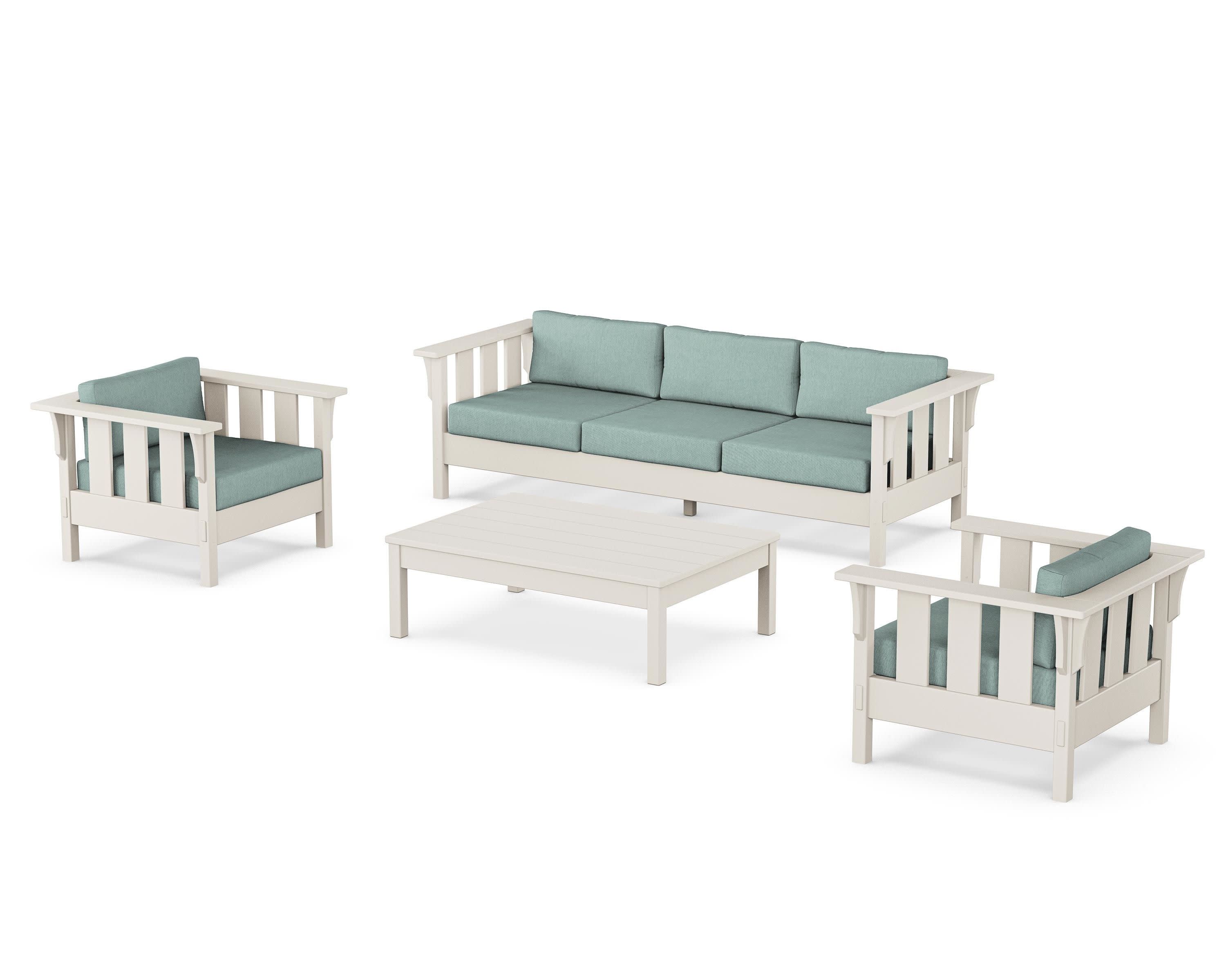 Acadia 4-Piece Deep Seating Set with Sofa in Sand / Glacier Spa