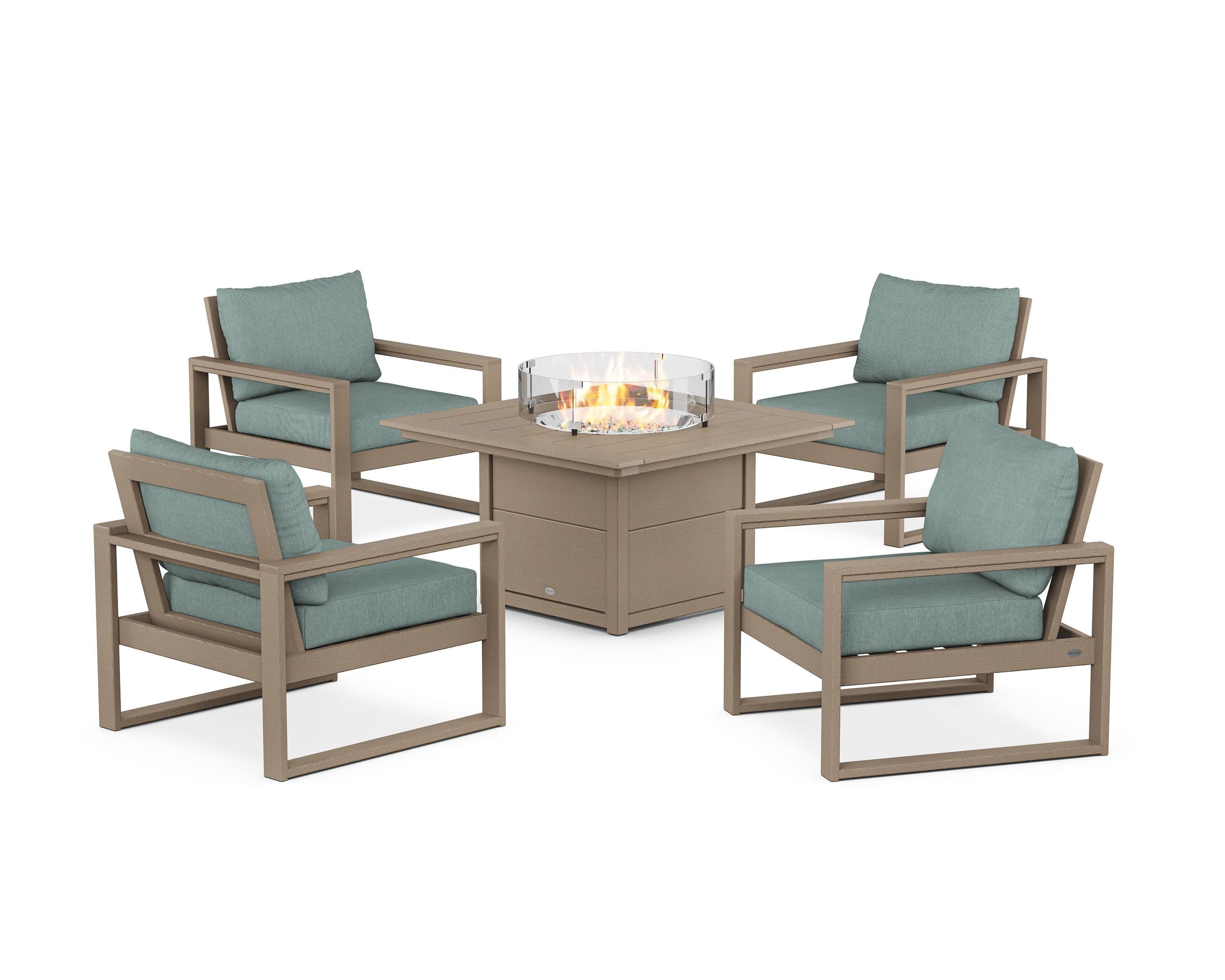 EDGE Sectional 5-Piece Deep Seating Set with Fire Pit Table in Vintage Sahara / Glacier Spa