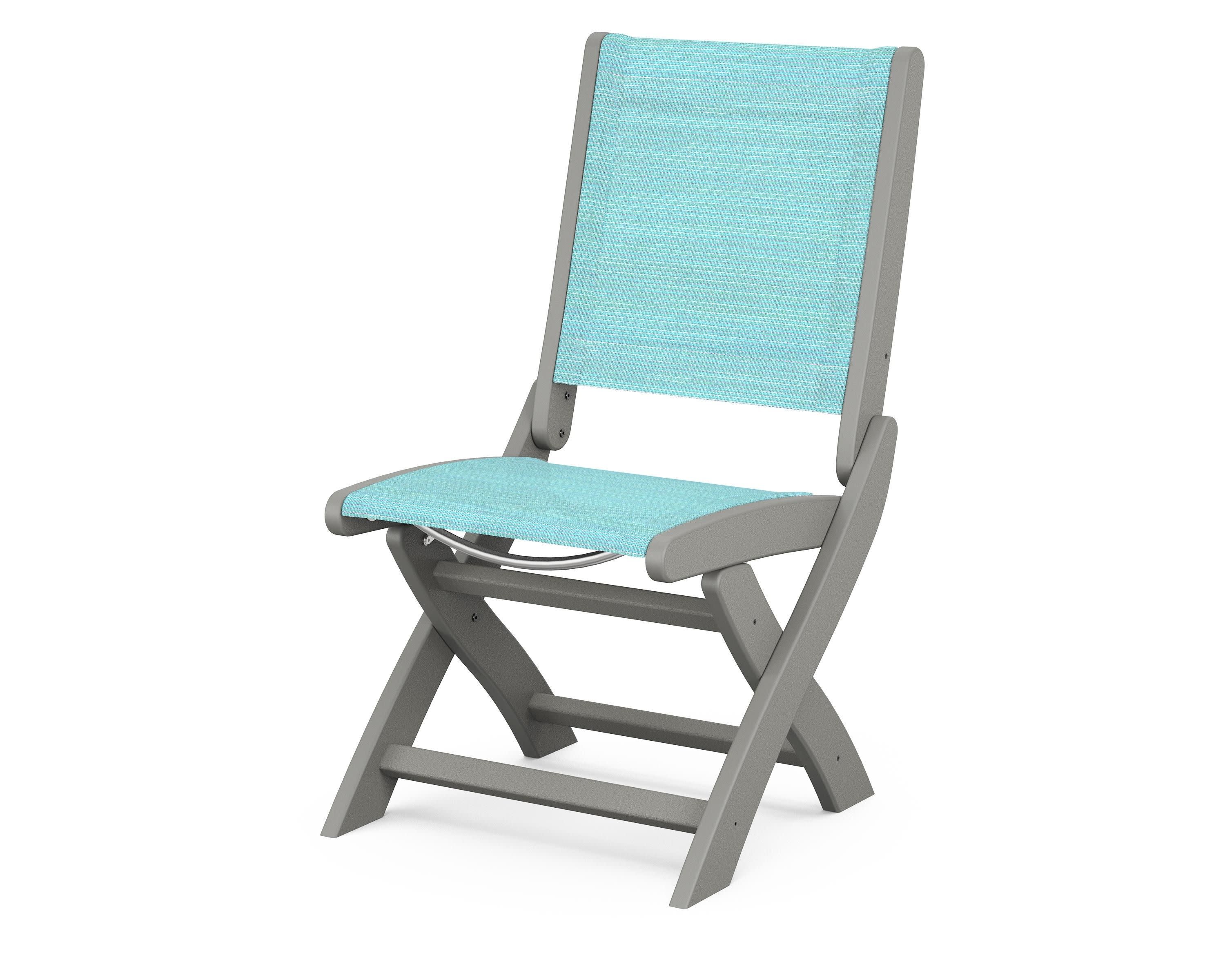 Coastal Folding Side Chair in Slate Grey / Dupioni Aquamarine Sling