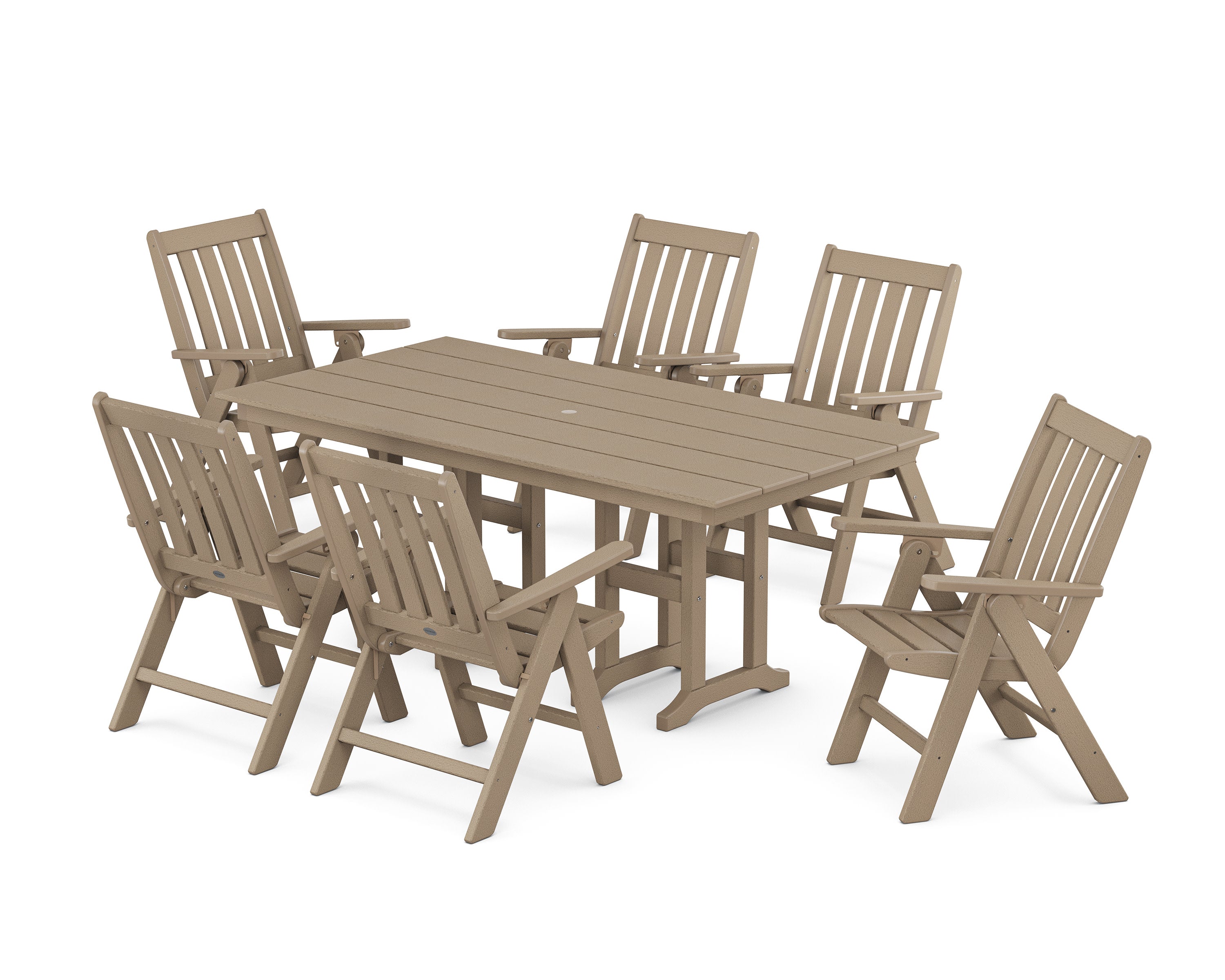 Vineyard Folding Chair 7-Piece Farmhouse Dining Set in Vintage Sahara