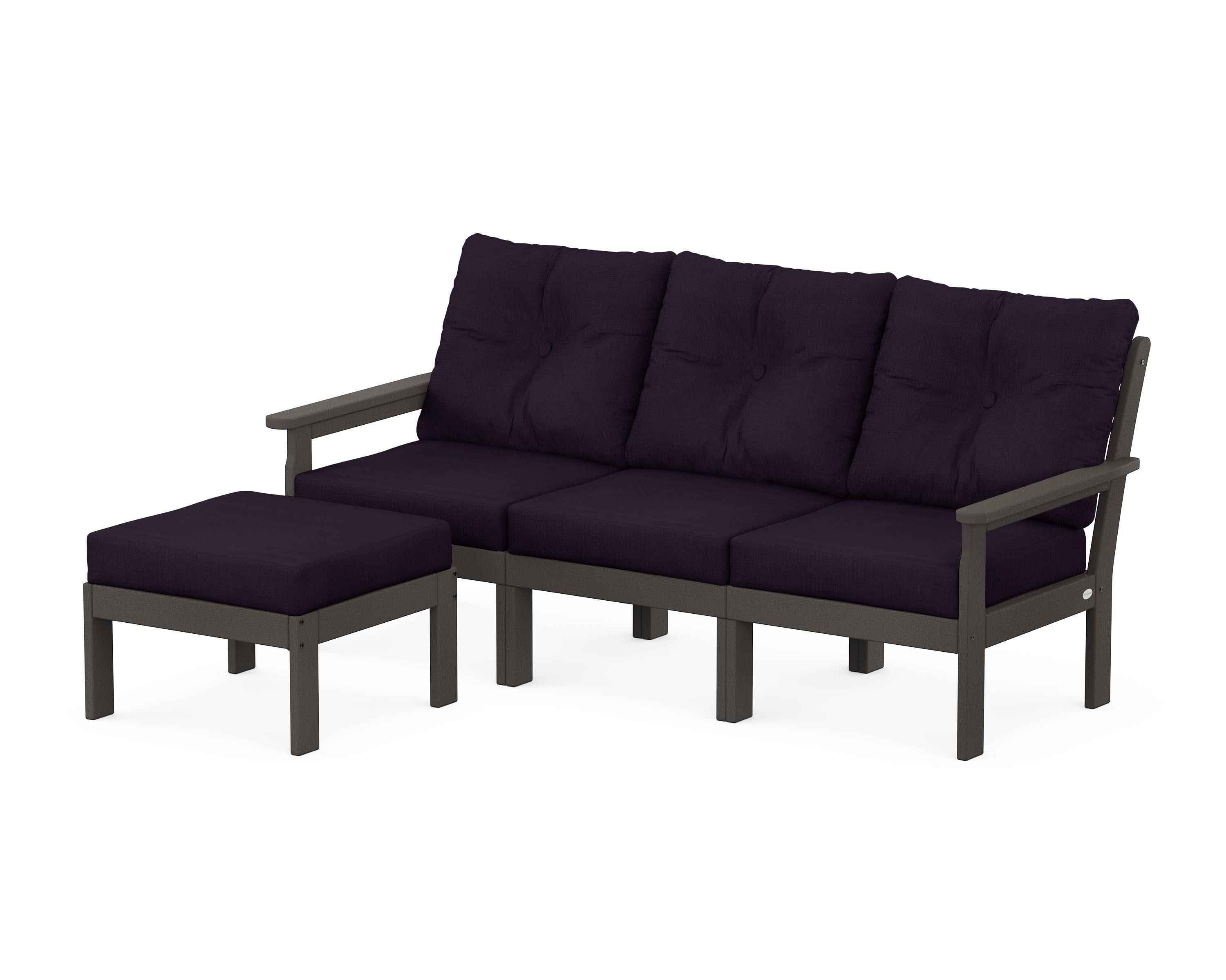 Vineyard 4-Piece Sectional with Ottoman in Vintage Coffee / Navy Linen