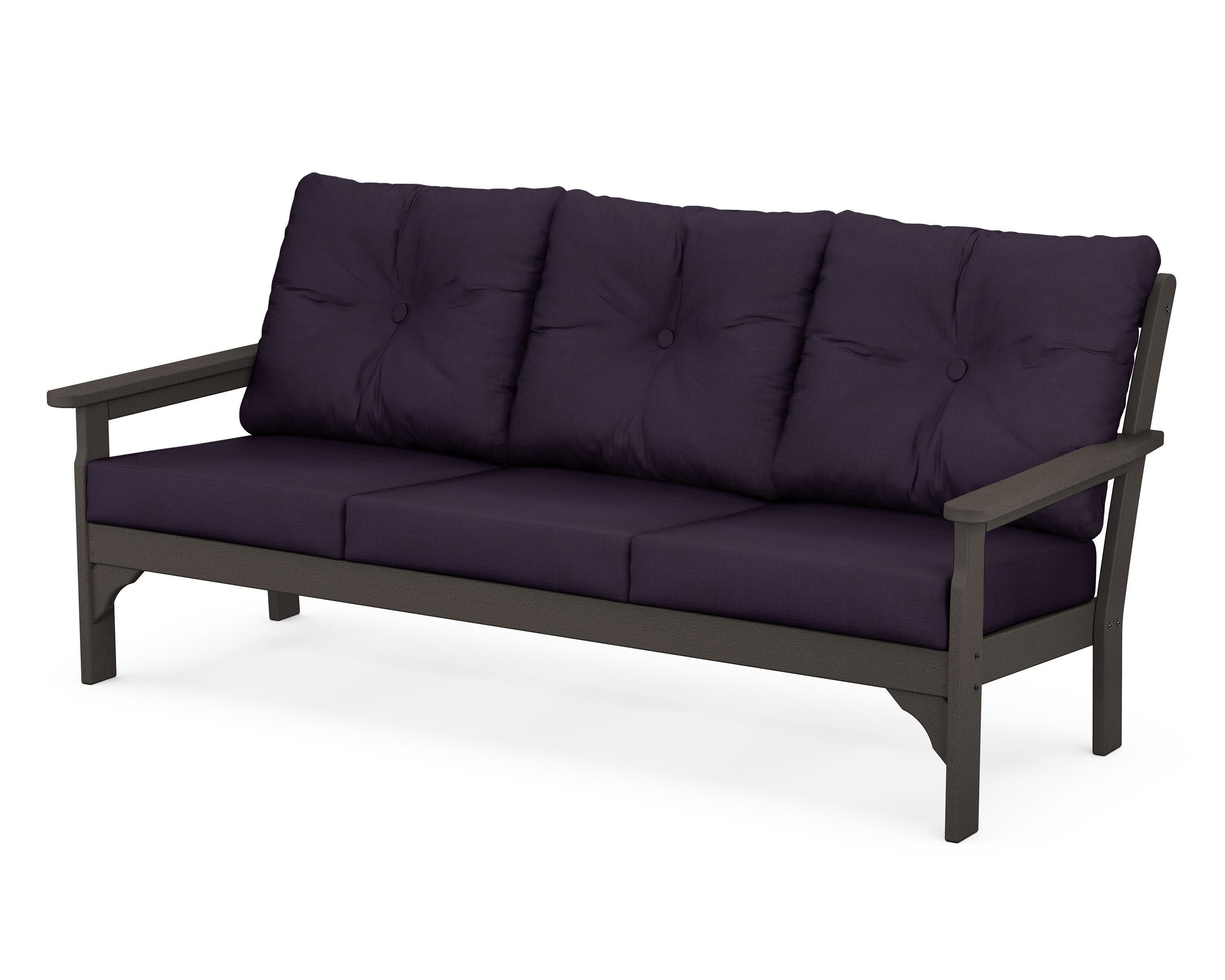 Vineyard Deep Seating Sofa in Vintage Coffee / Navy Linen