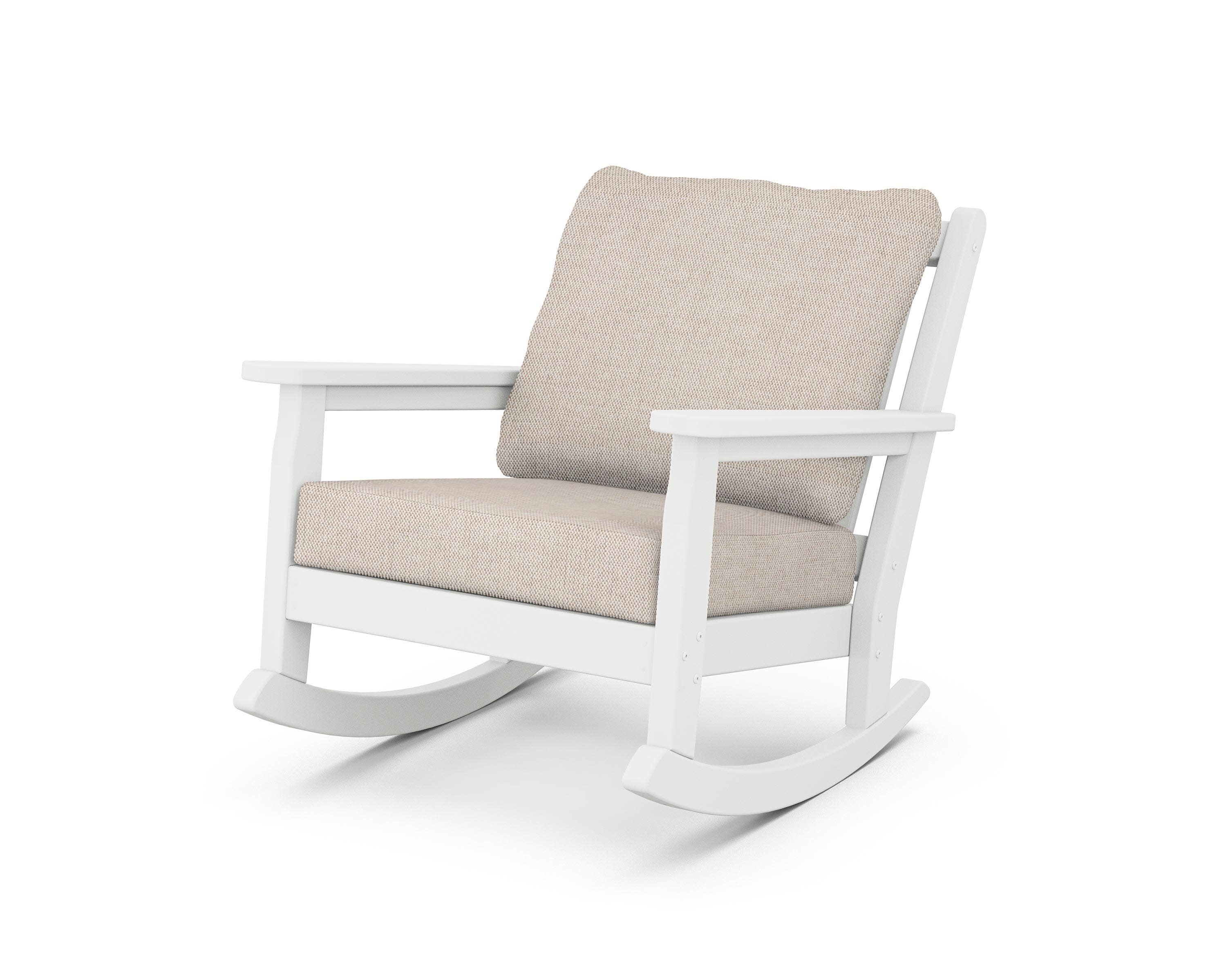Chippendale Deep Seating Rocking Chair in White / Blend Linen