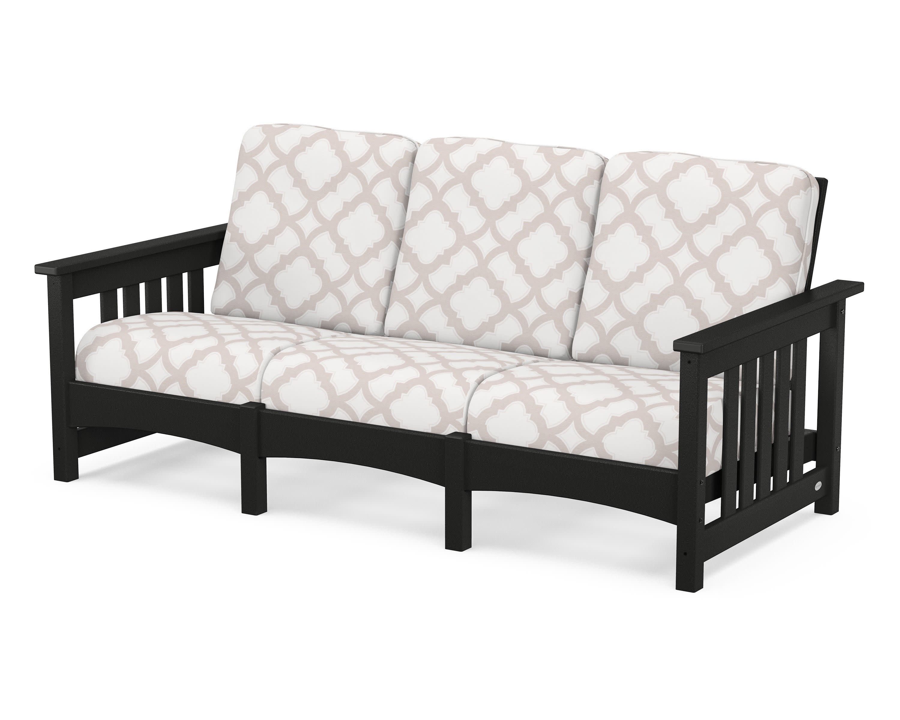 Club Mission Sofa in Black / Trellis Dune Burlap