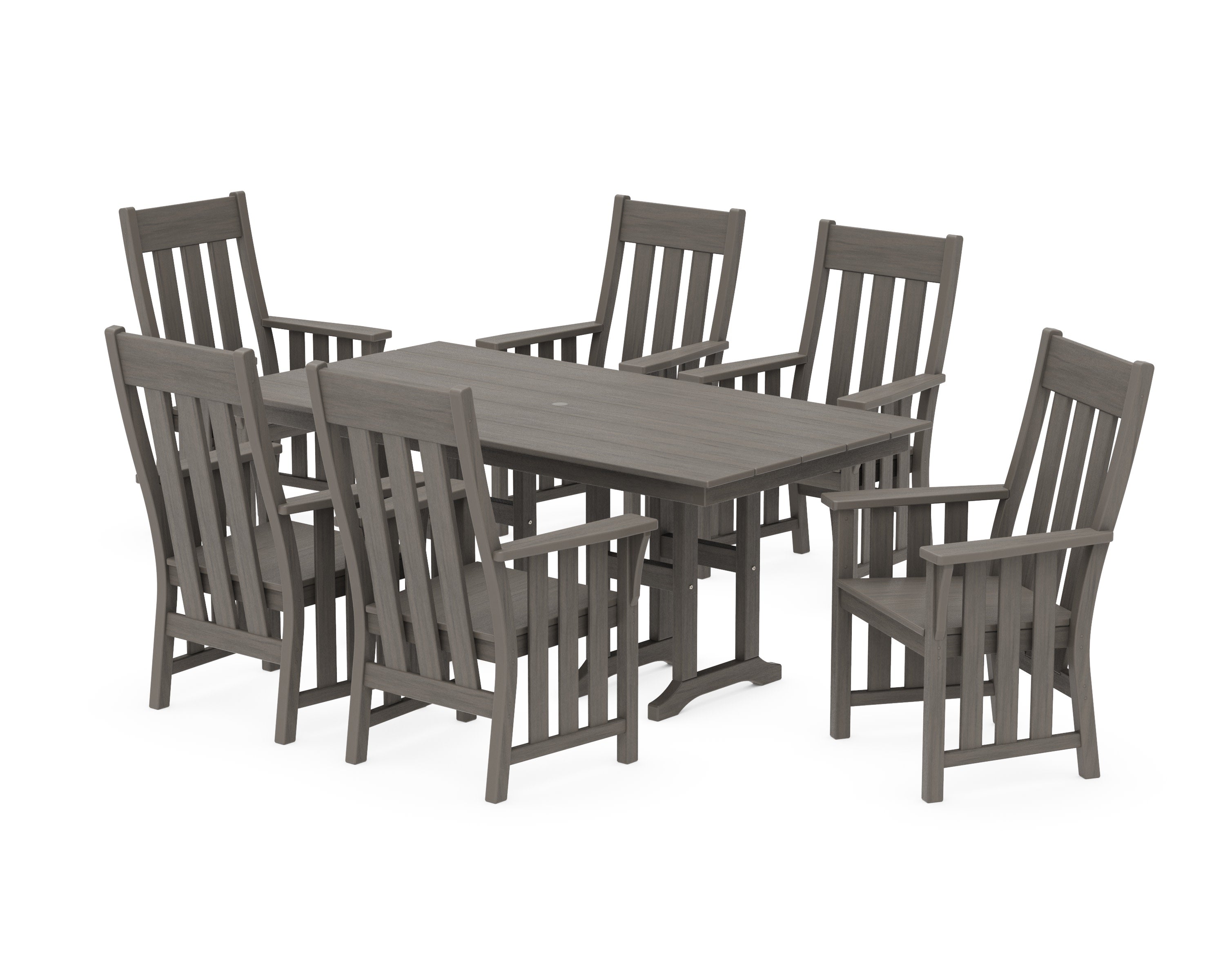 Acadia Arm Chair 7-Piece Farmhouse Dining Set in Driftwood