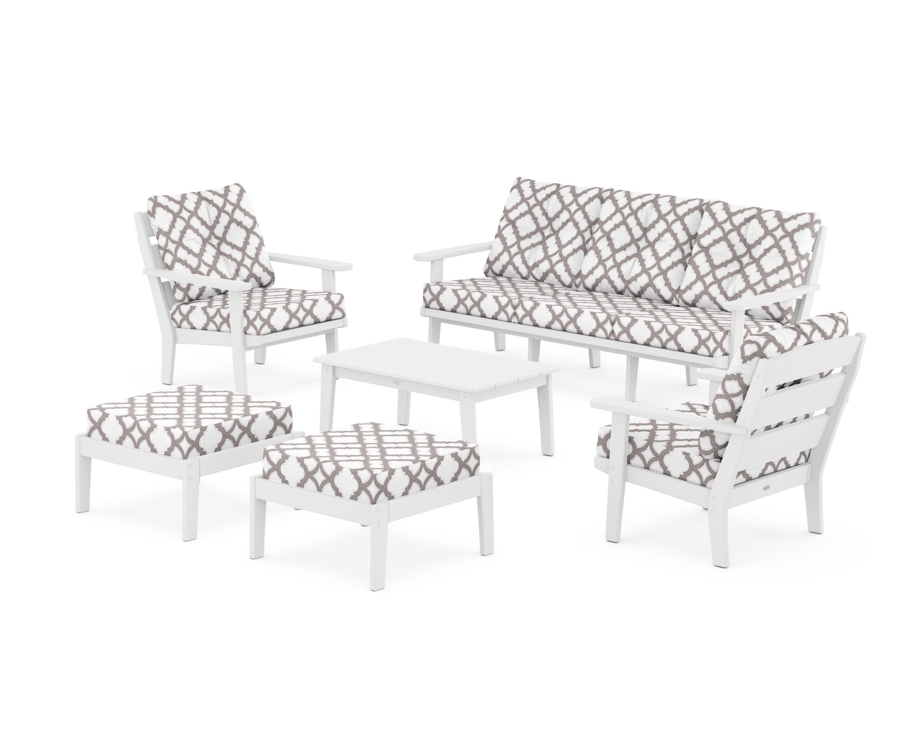 Lakeside 6-Piece Lounge Sofa Set in White / Trellis Grey Mist