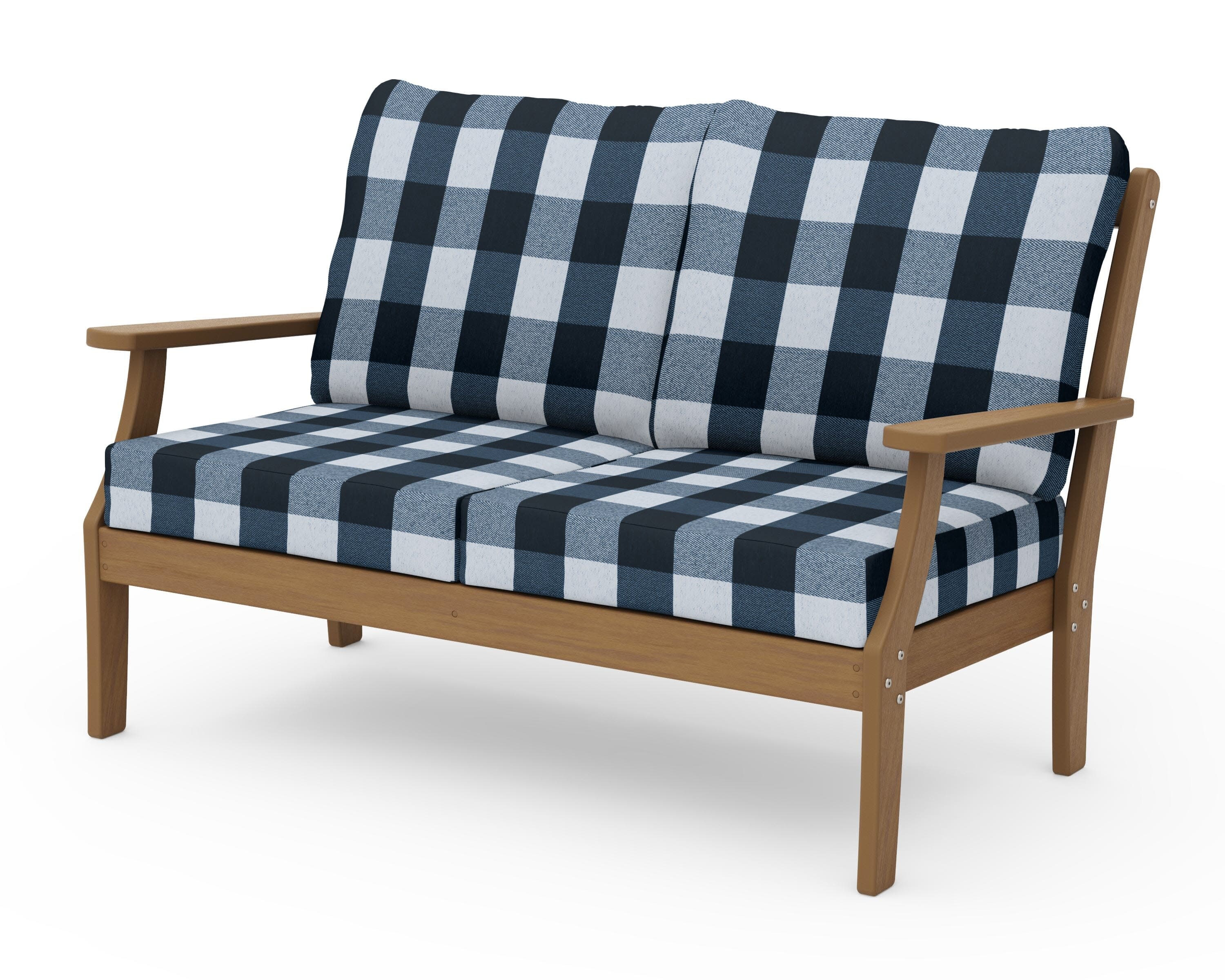 Braxton Deep Seating Loveseat in Natural / Buffalo Plaid Marine Indigo