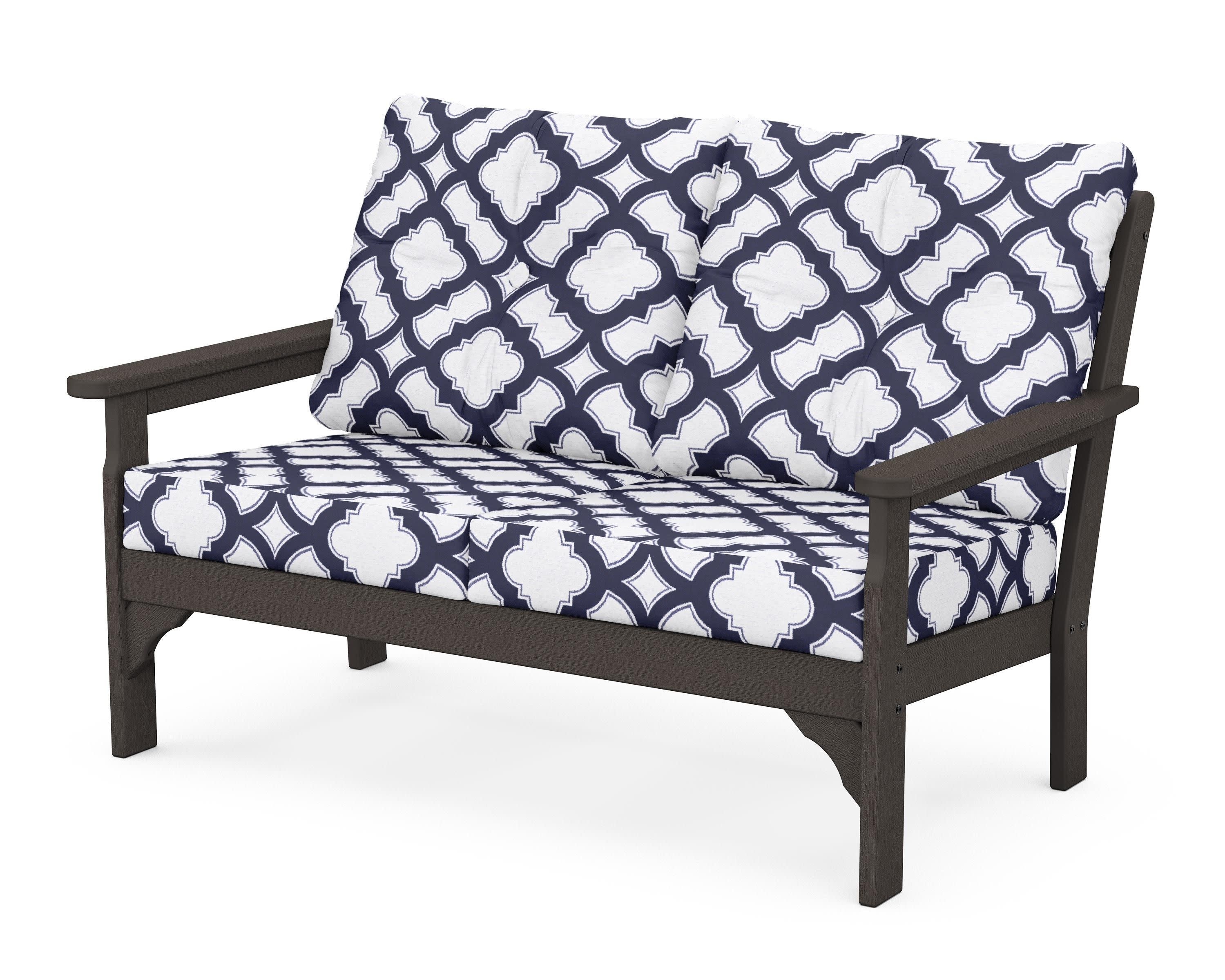 Vineyard Deep Seating Loveseat in Vintage Coffee / Trellis Navy