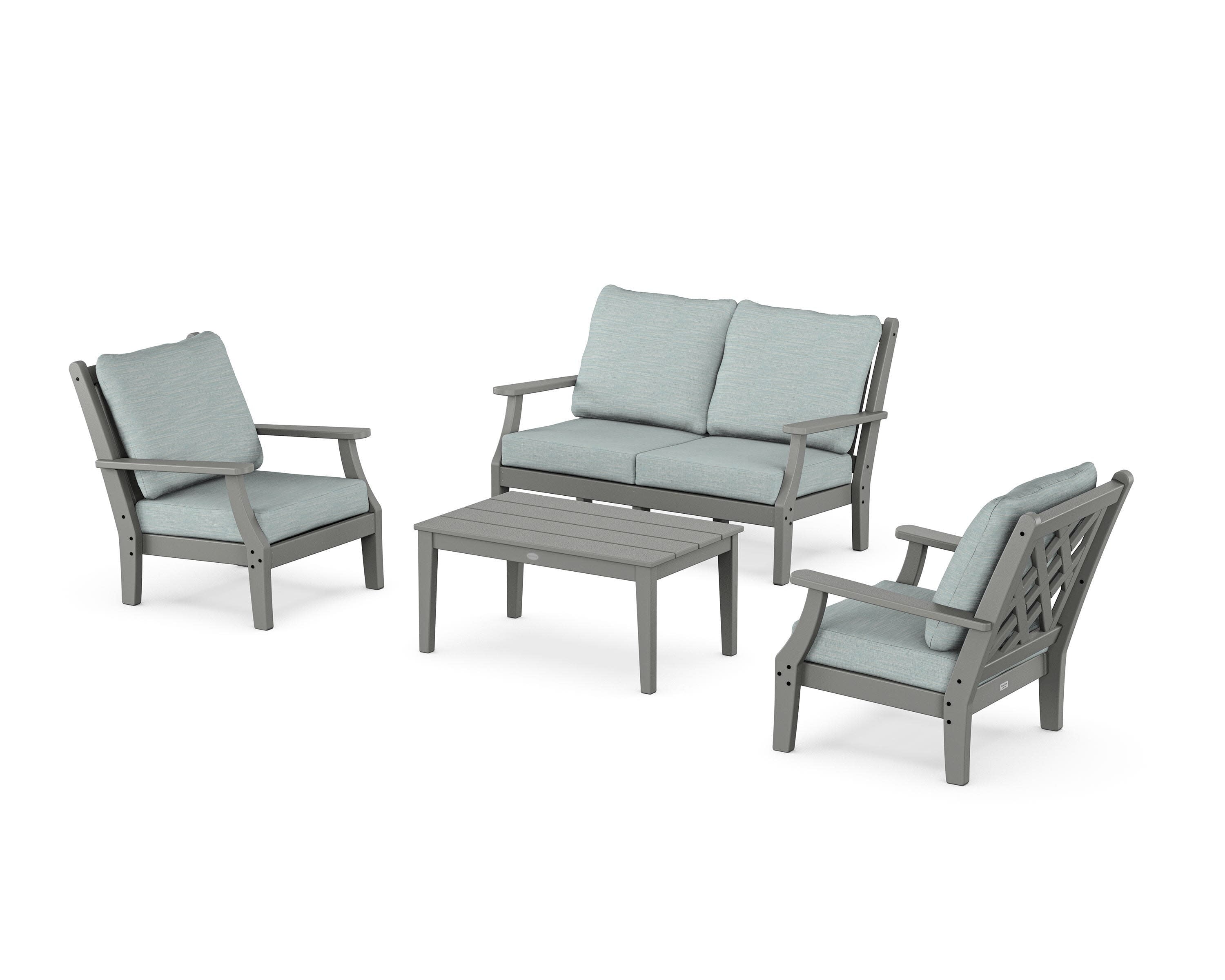 Wovendale 4-Piece Deep Seating Set with Loveseat in Slate Grey / Soothe Mist