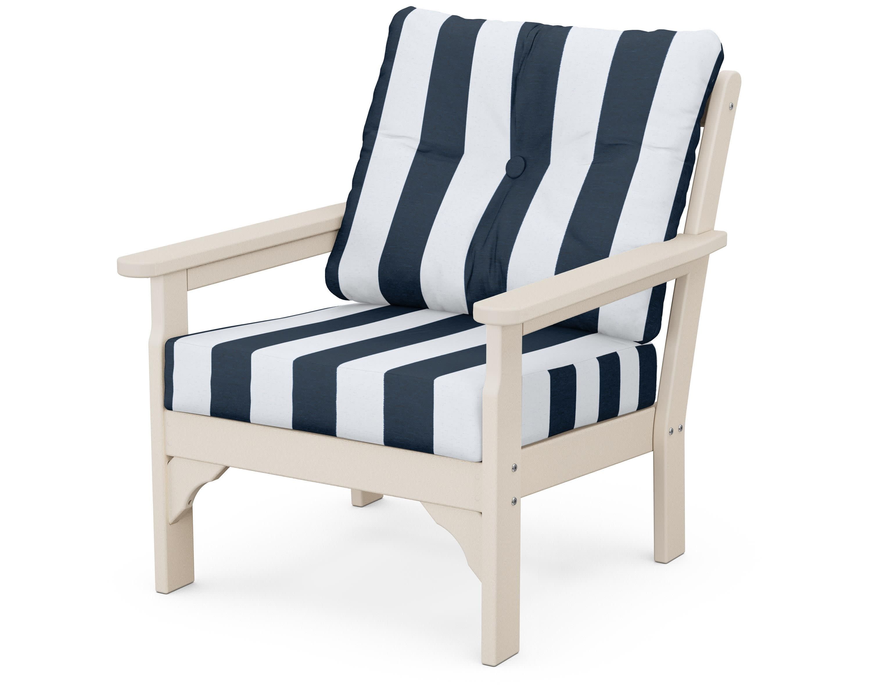Vineyard Deep Seating Chair in Sand / Cabana Stripe Marine Indigo