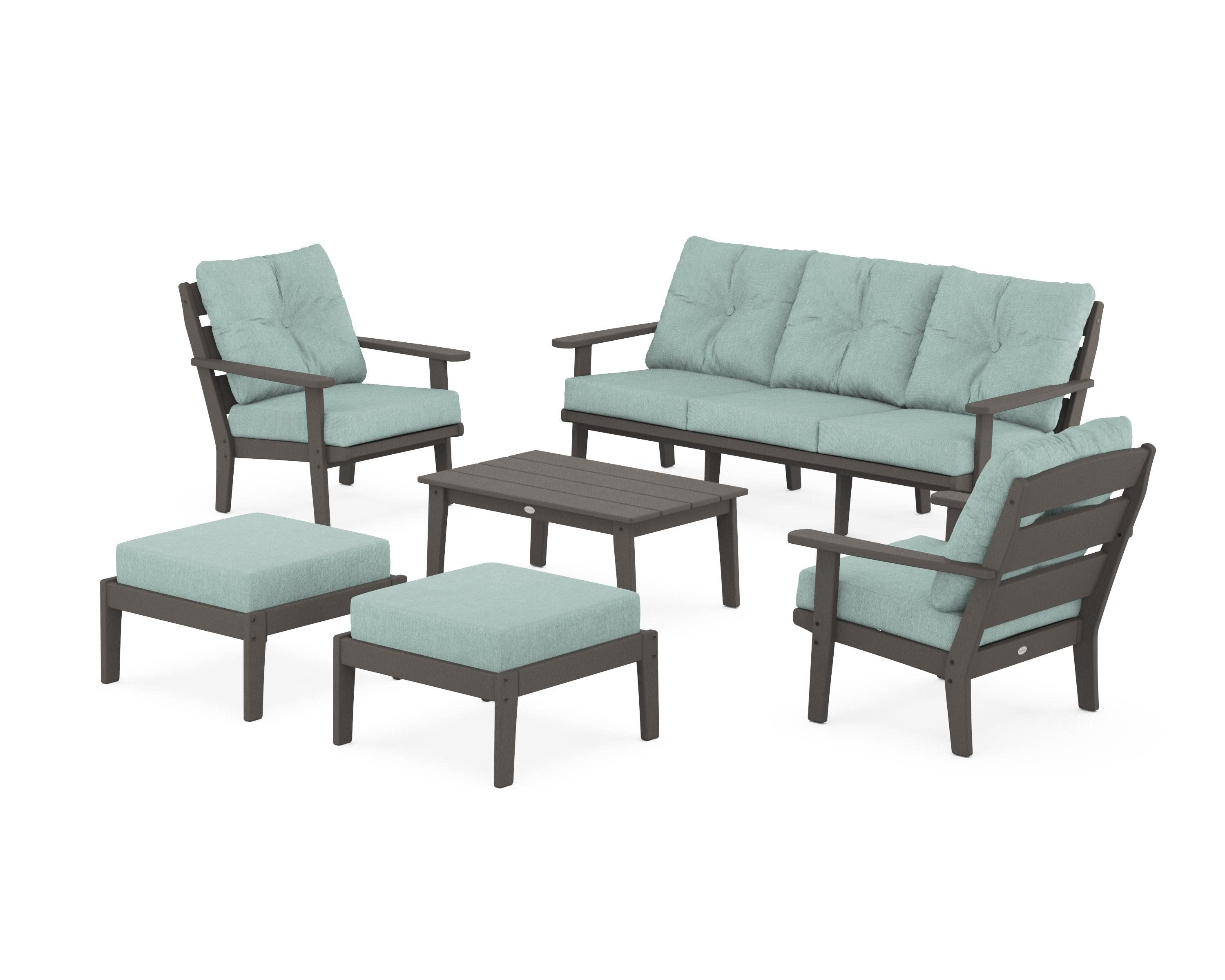 Lakeside 6-Piece Lounge Sofa Set in Vintage Coffee / Glacier Spa