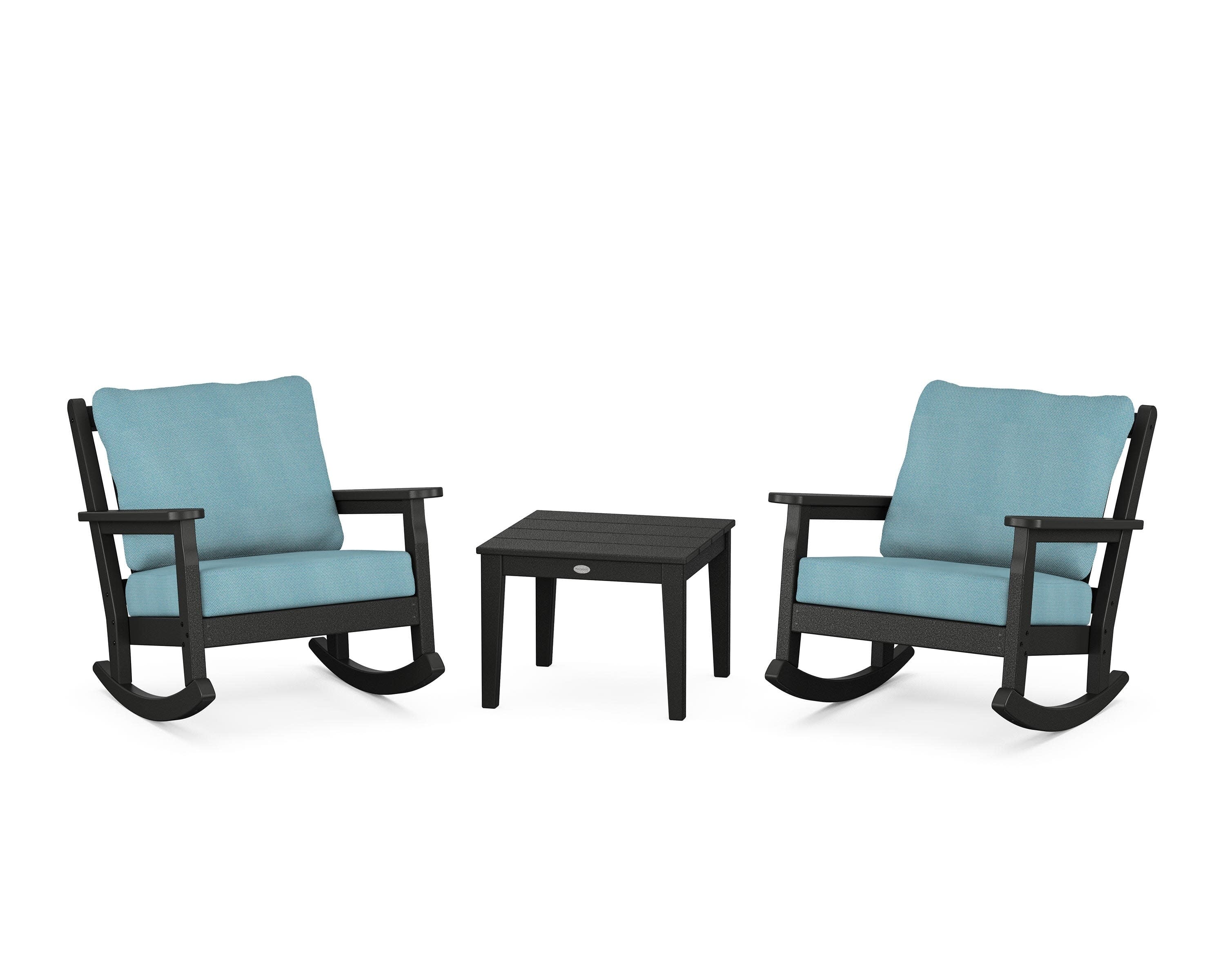 Chippendale 3-Piece Deep Seating Rocker Set in Black / Lattice Sky Blue