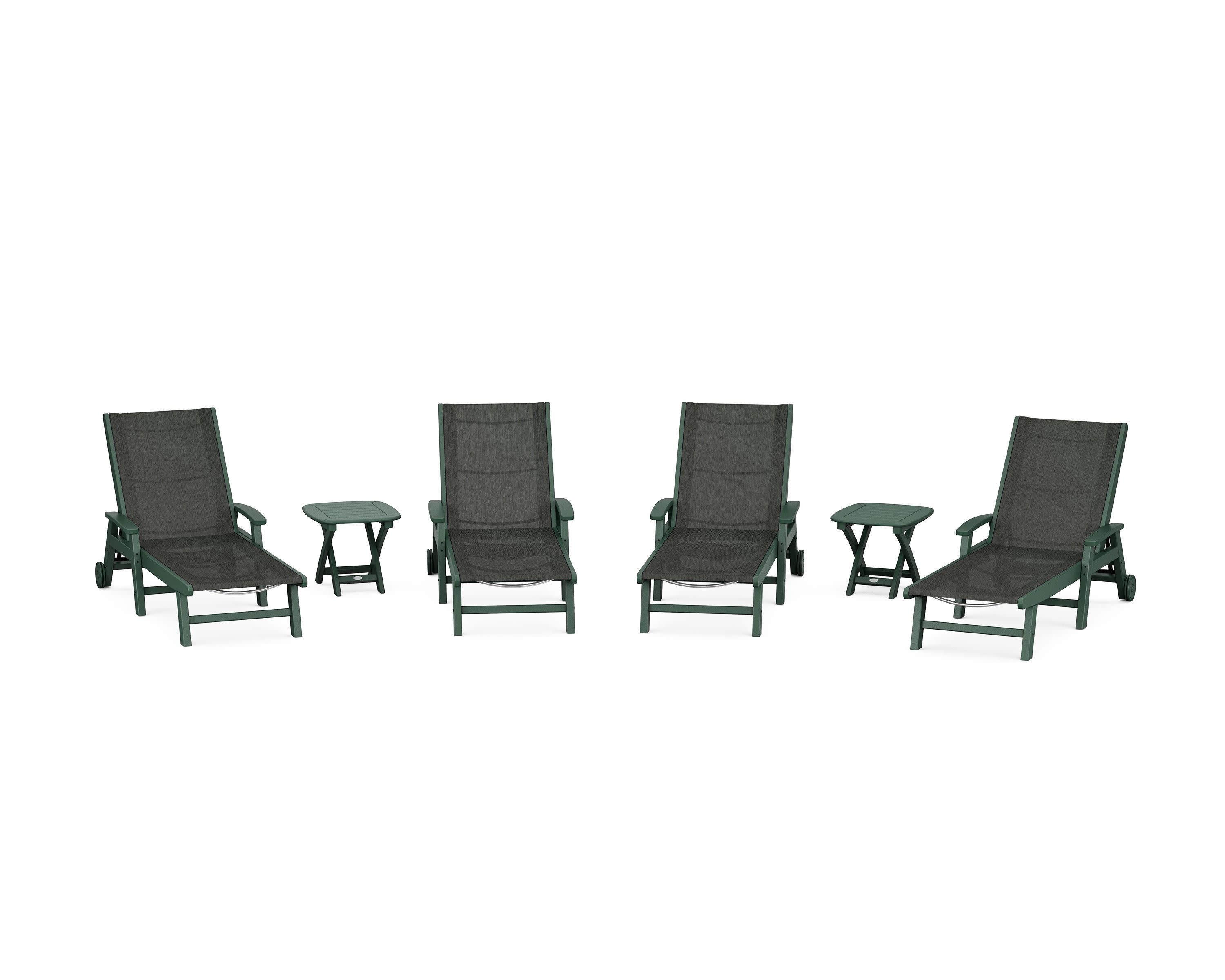 Coastal Chaise 6-Piece Set with Wheels in Green / Ember Sling