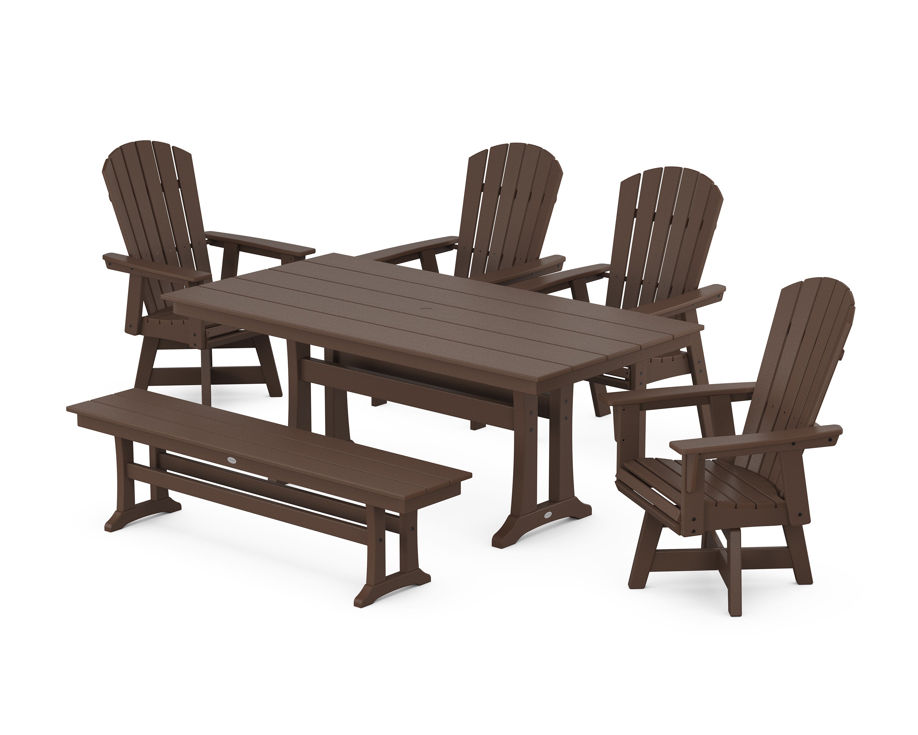 Nautical Adirondack Swivel 6-Piece Farmhouse Dining Set With Trestle Legs in Mahogany