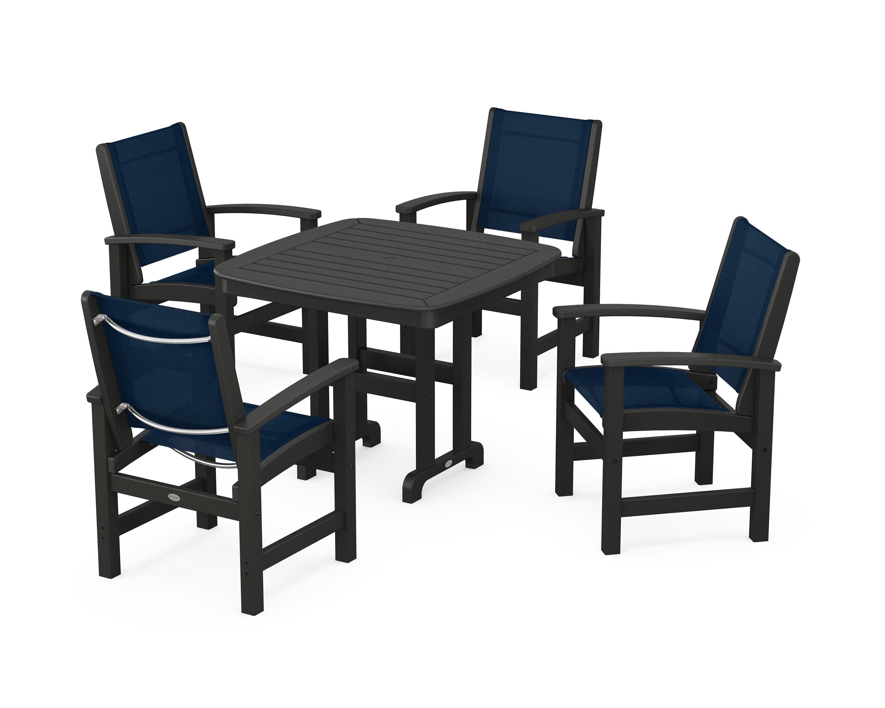Coastal 5-Piece Dining Set in Black / Navy Blue Sling
