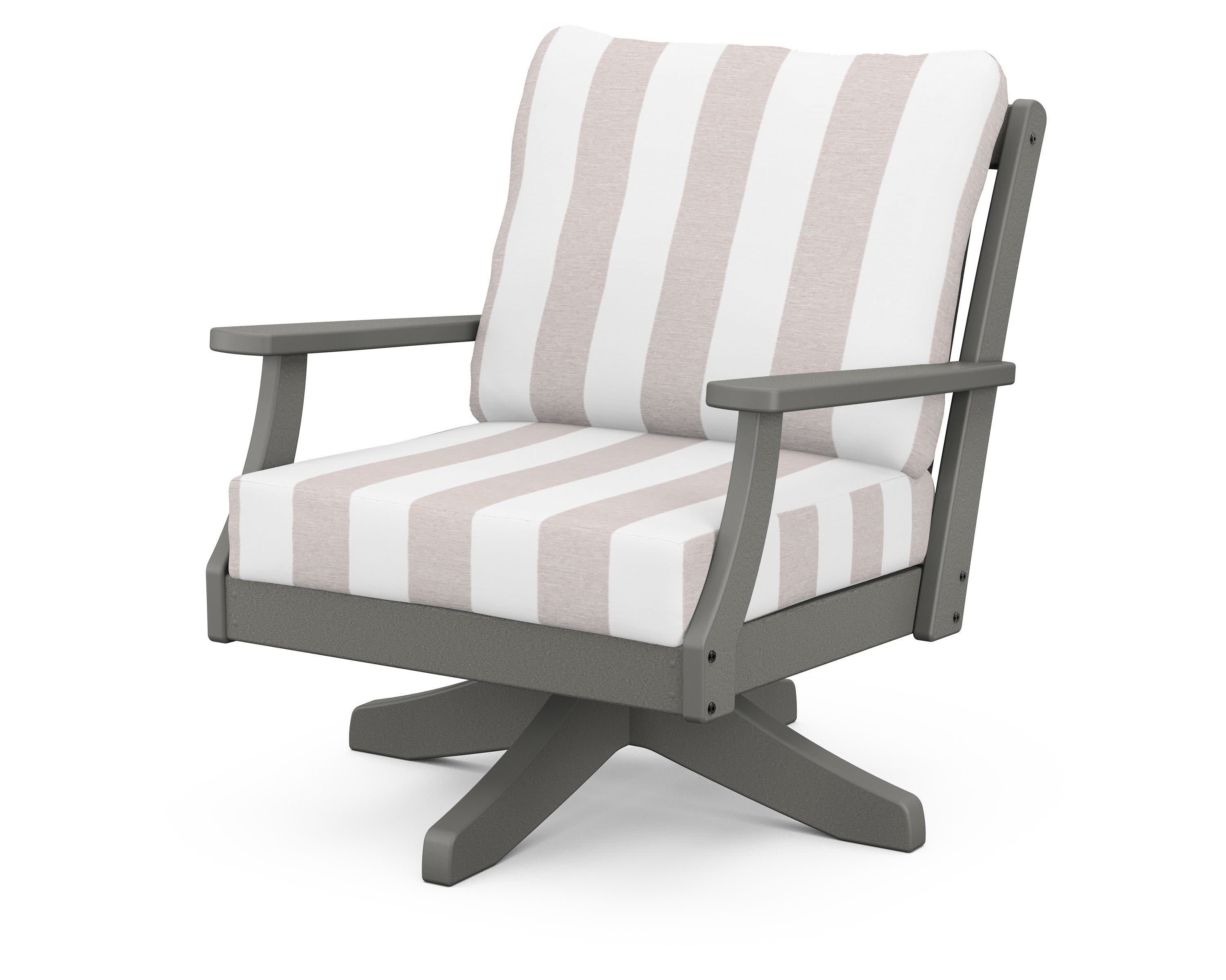 Braxton Deep Seating Swivel Chair in Slate Grey / Cabana Stripe Dune Burlap
