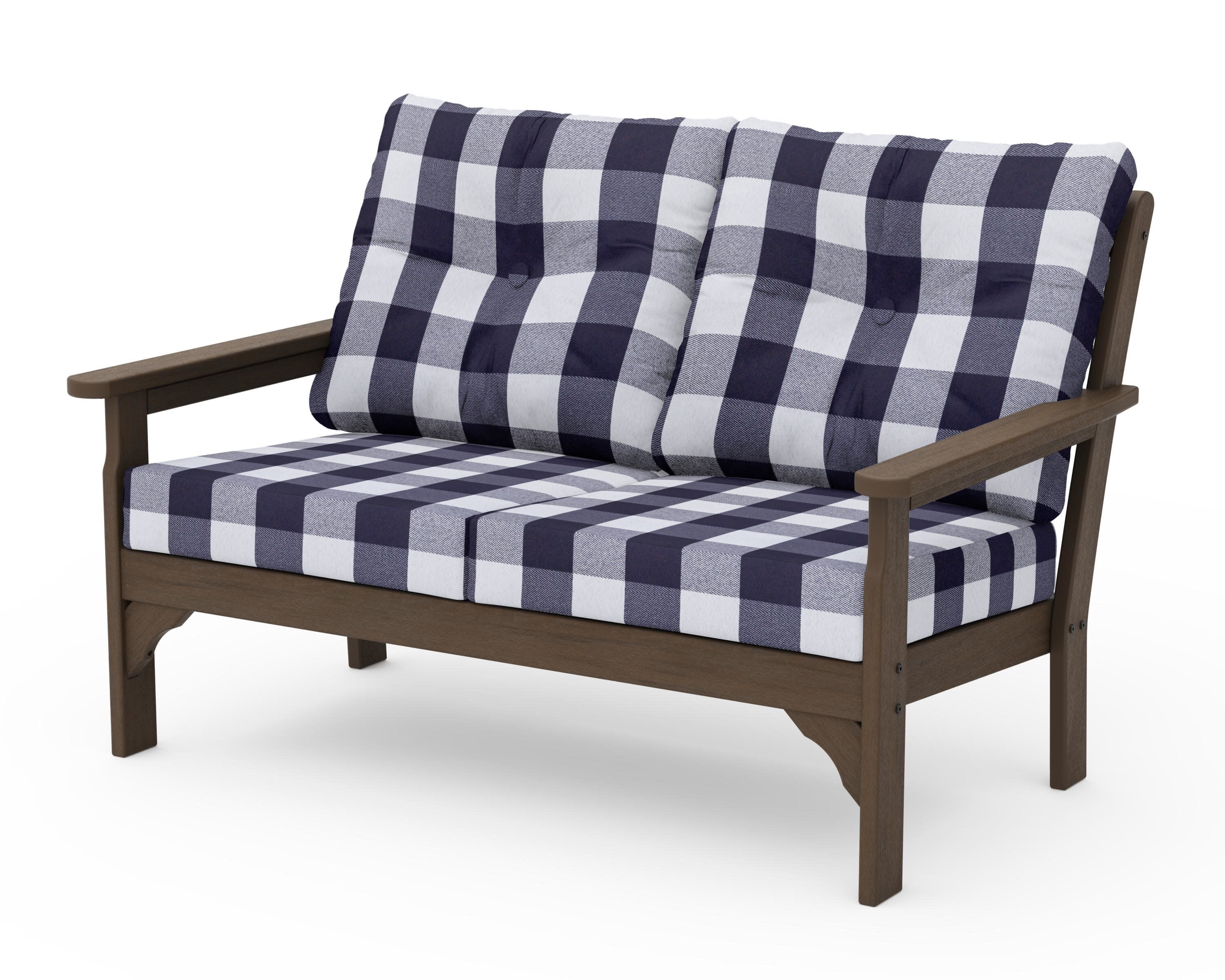 Vineyard Deep Seating Loveseat in Kona / Buffalo Plaid Navy