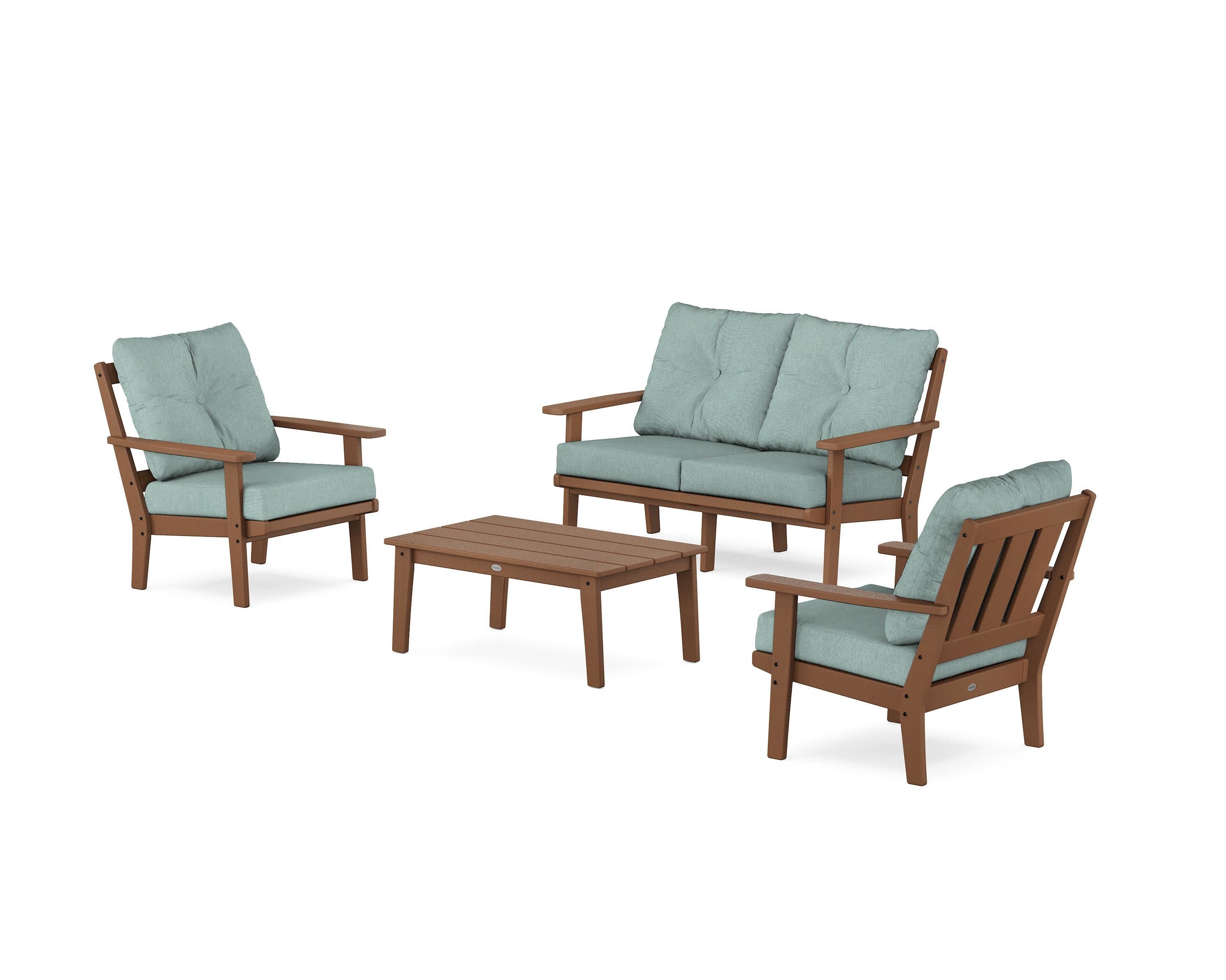 Oxford 4-Piece Deep Seating Set with Loveseat in Teak / Glacier Spa