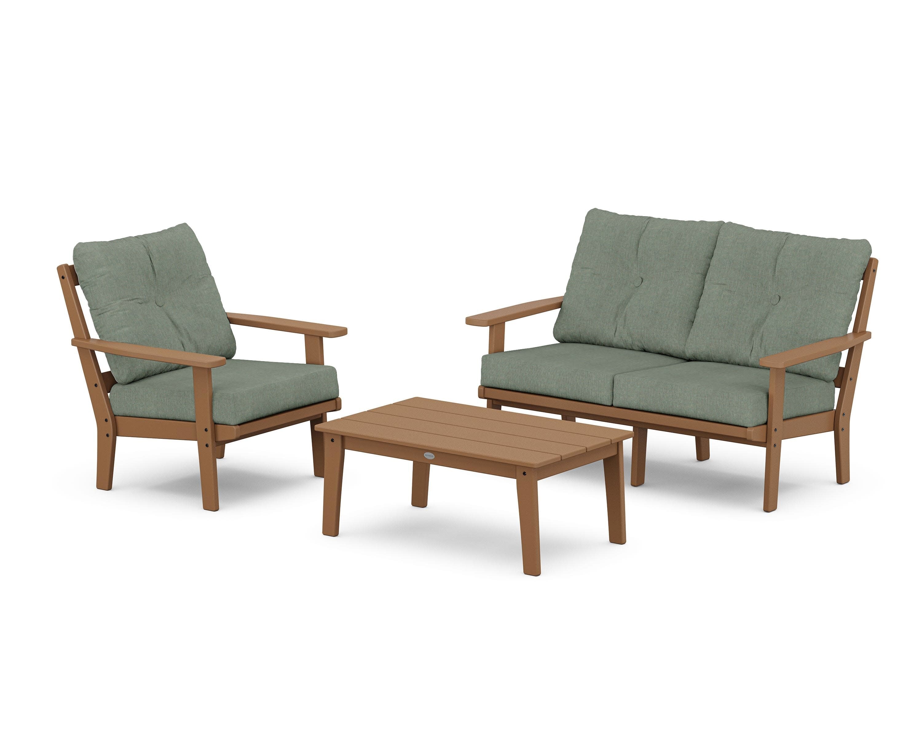 Prairie 3-Piece Deep Seating Set with Loveseat in Teak / Cast Sage