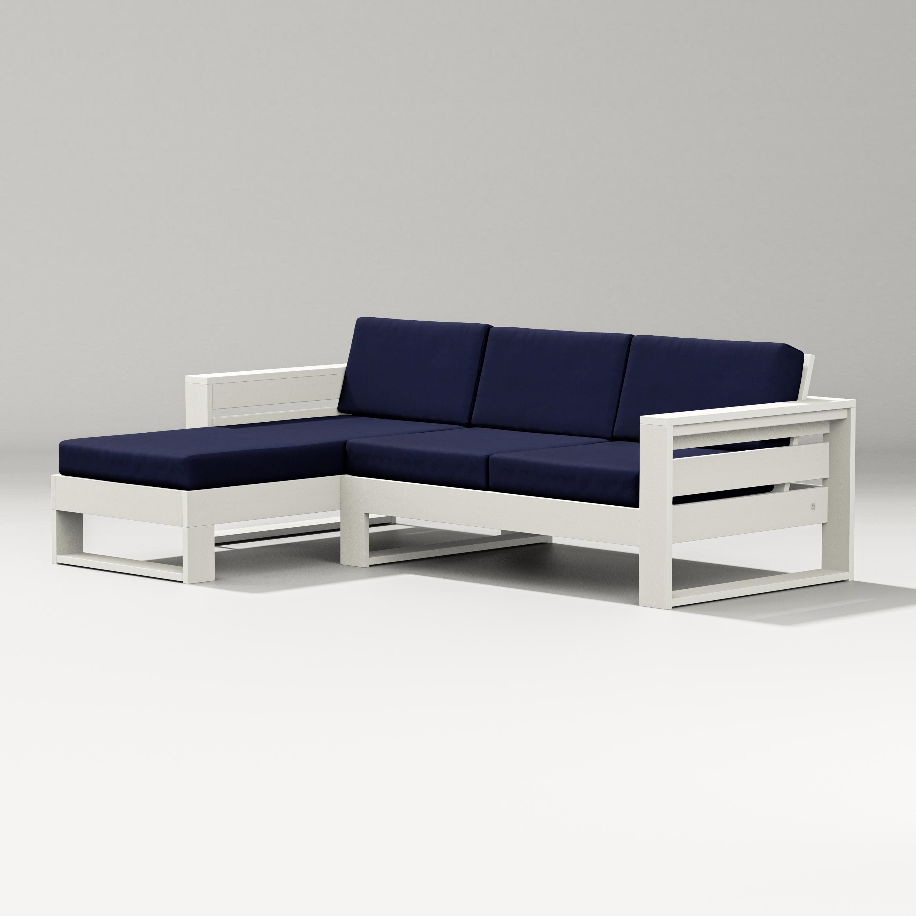 Latitude Left Chaise Sectional in Vintage White / Navy