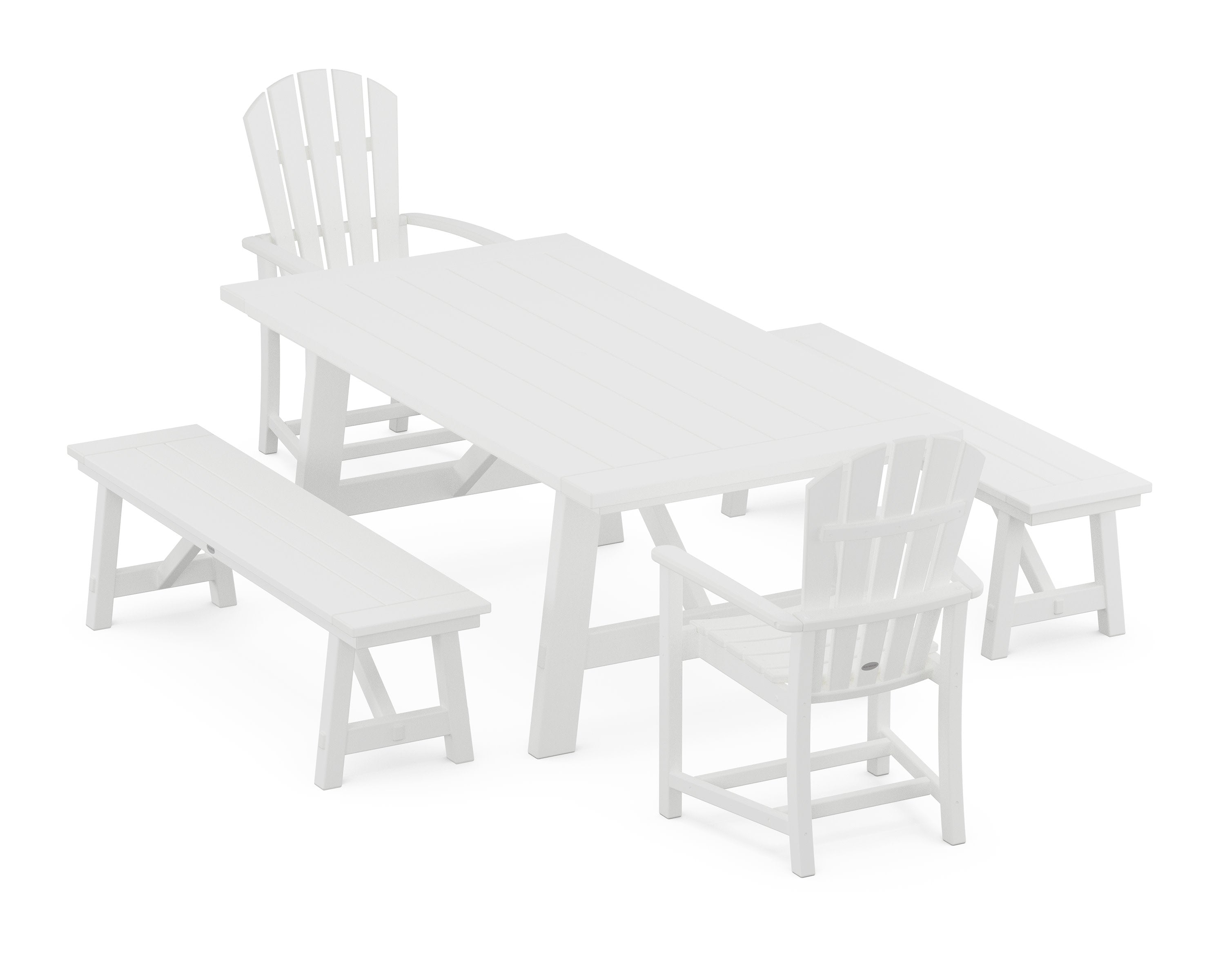 Palm Coast 5-Piece Rustic Farmhouse Dining Set With Benches in White