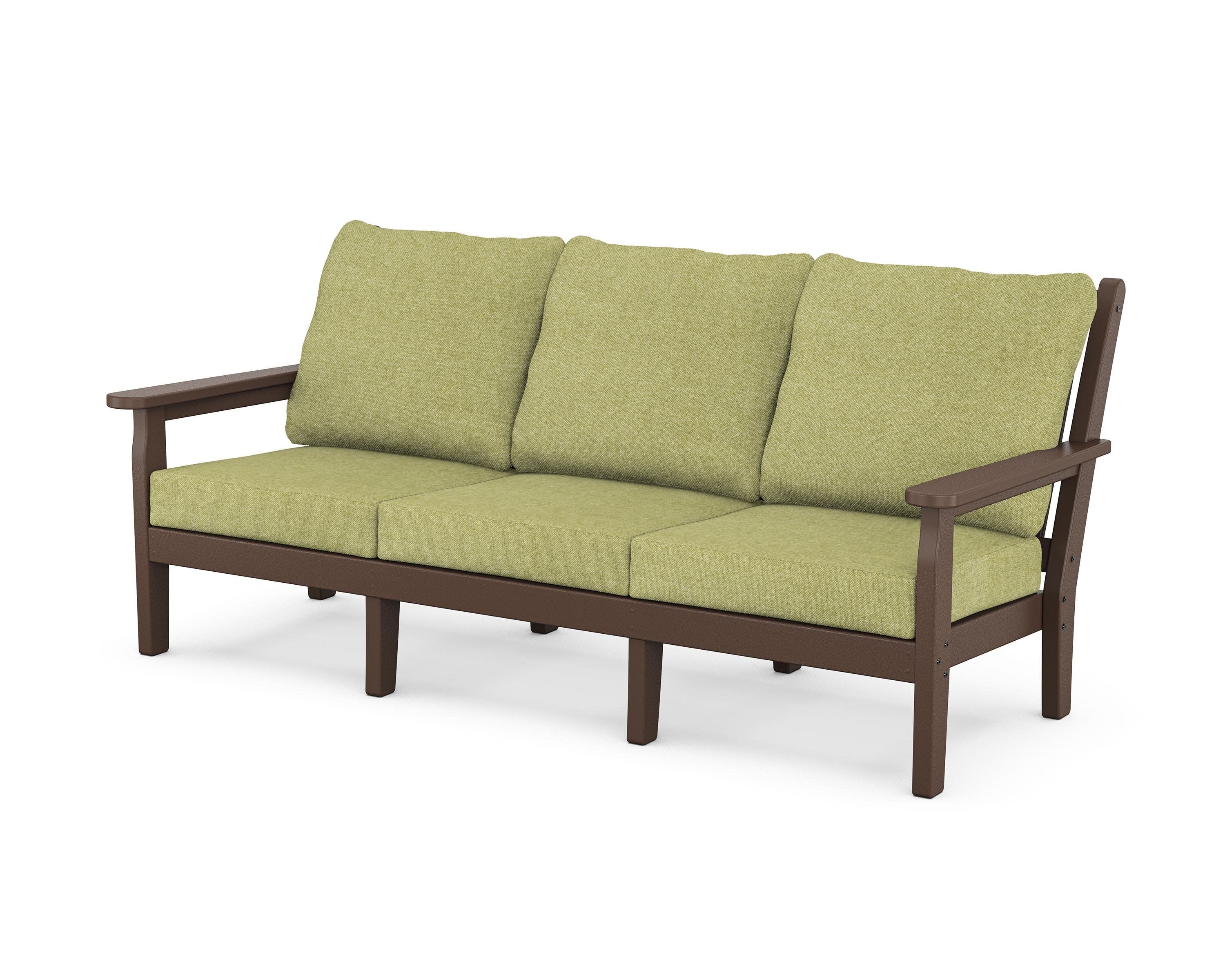 Chippendale Deep Seating Sofa in Mahogany / Chartreuse Boucle