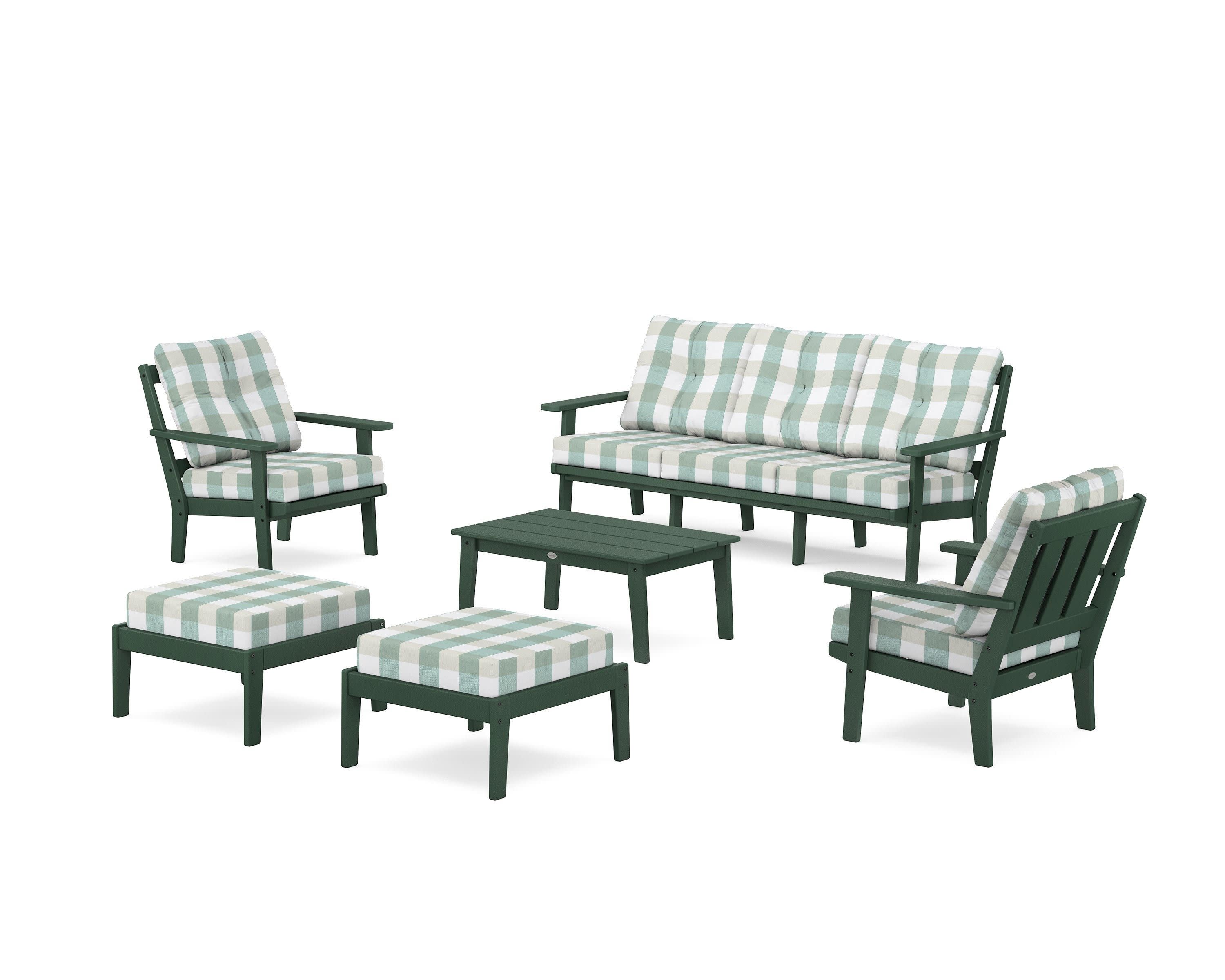 Oxford 6-Piece Lounge Sofa Set in Green / Buffalo Plaid Glacier Spa