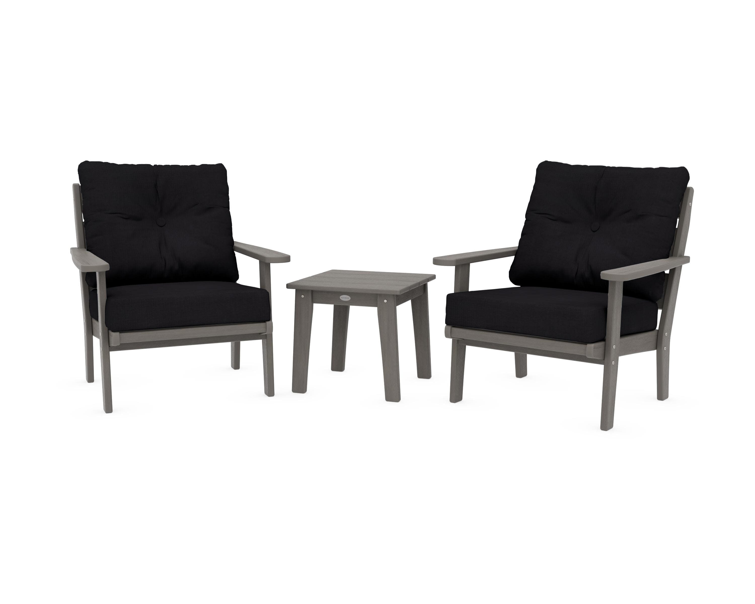 Lakeside 3-Piece Deep Seating Chair Set in Driftwood / Midnight Linen
